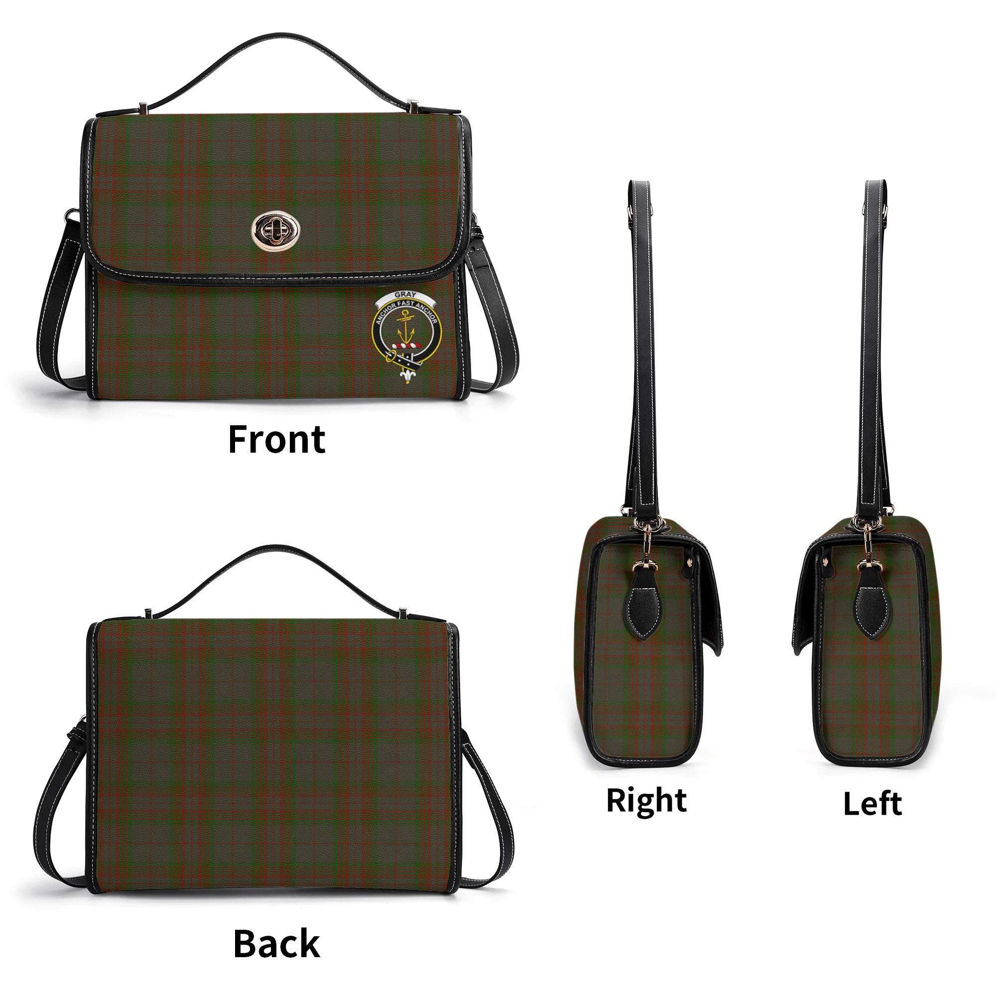 Gray Tartan Crest Satchel Bag