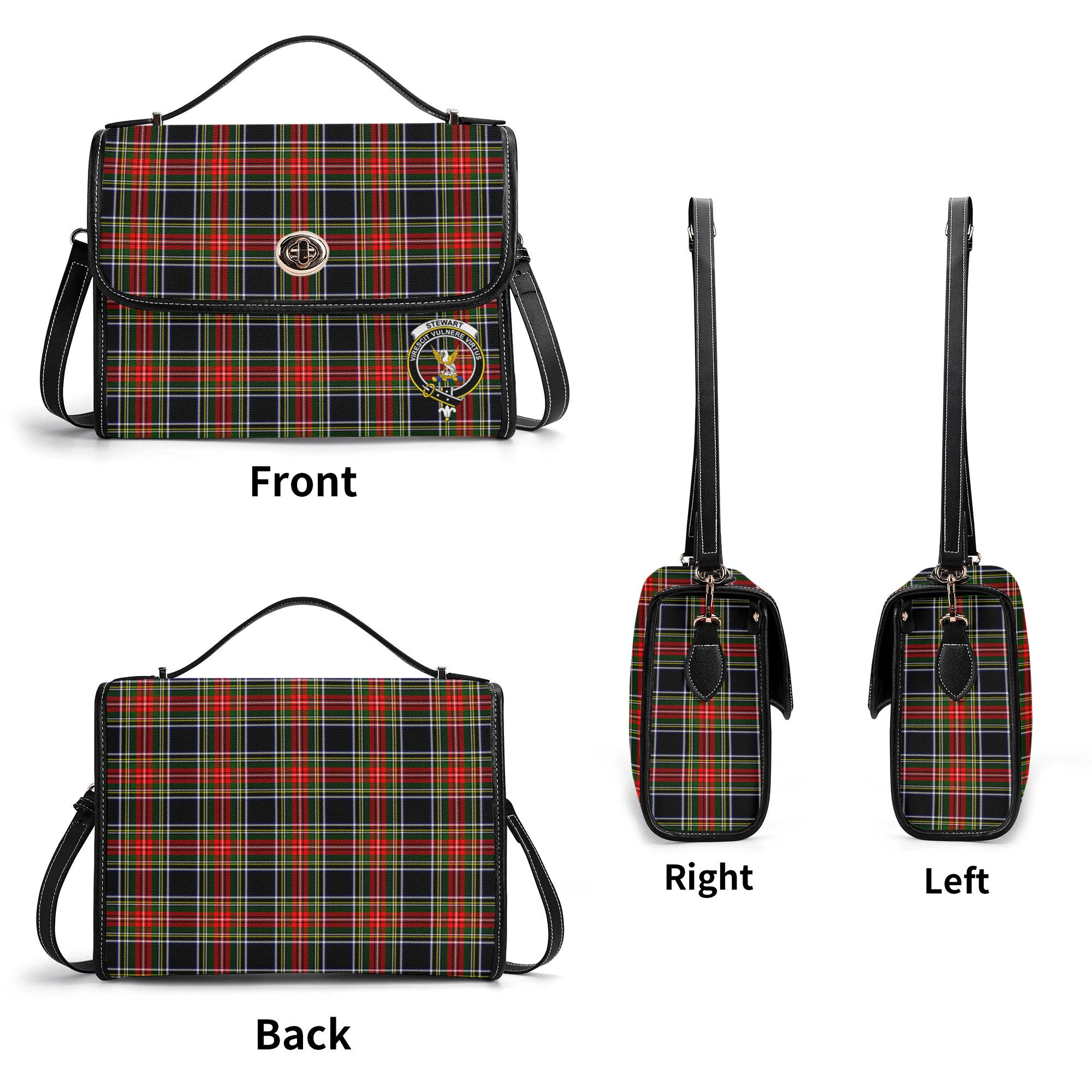 Stewart Black Tartan Crest Satchel Bag