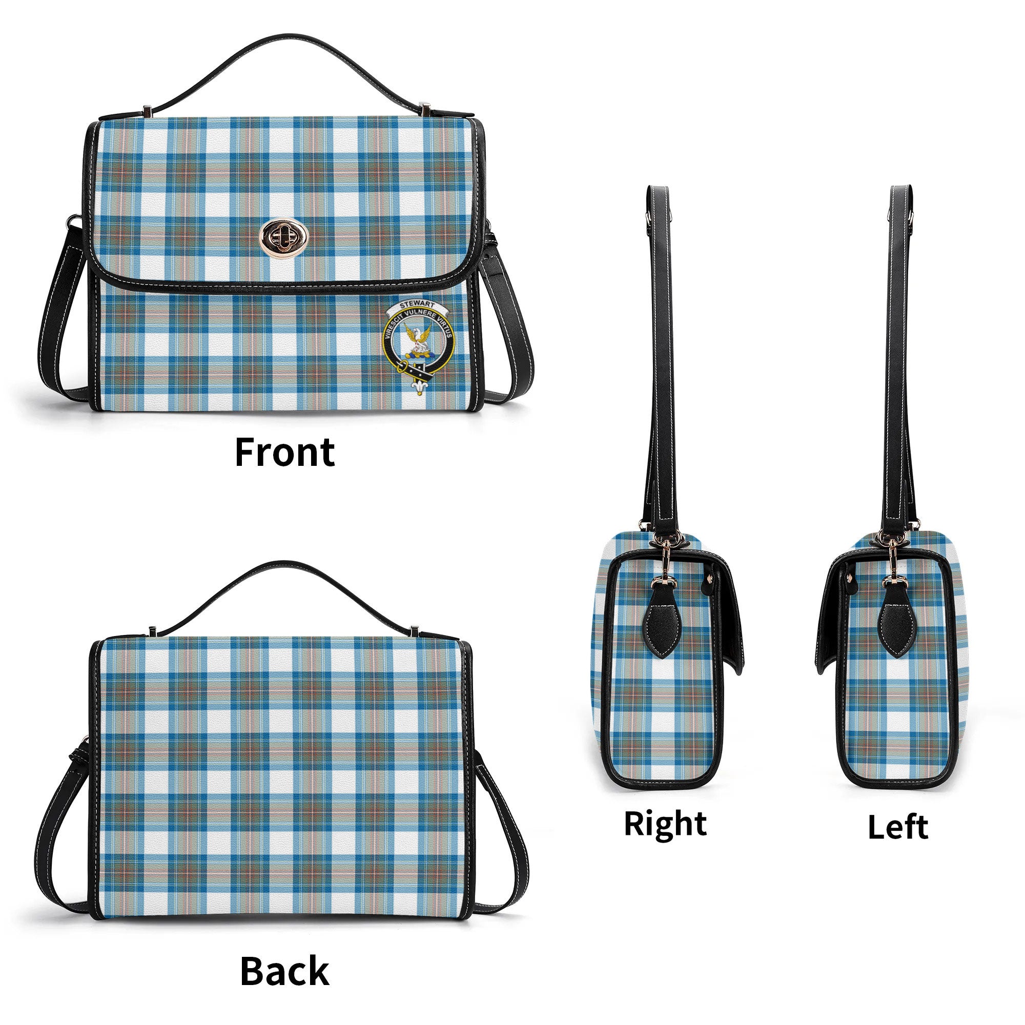 Stewart Muted Blue Tartan Crest Satchel Bag