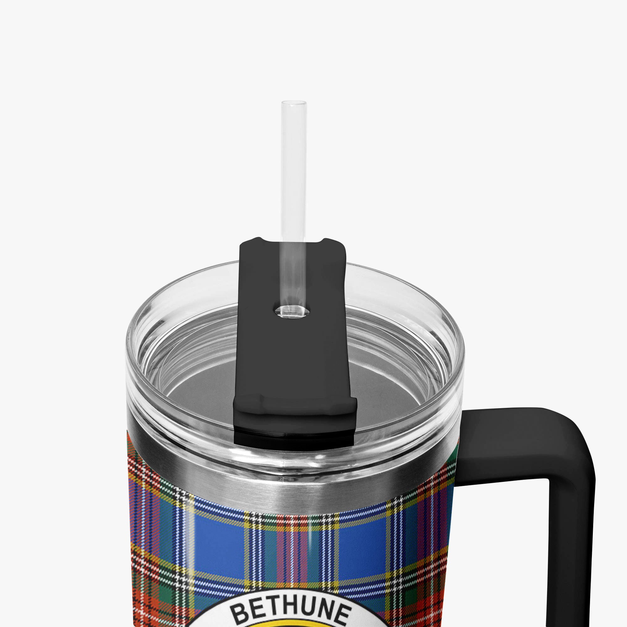 Bethune Ancient Tartan Crest 40 oz Insulated Tumbler with Handle