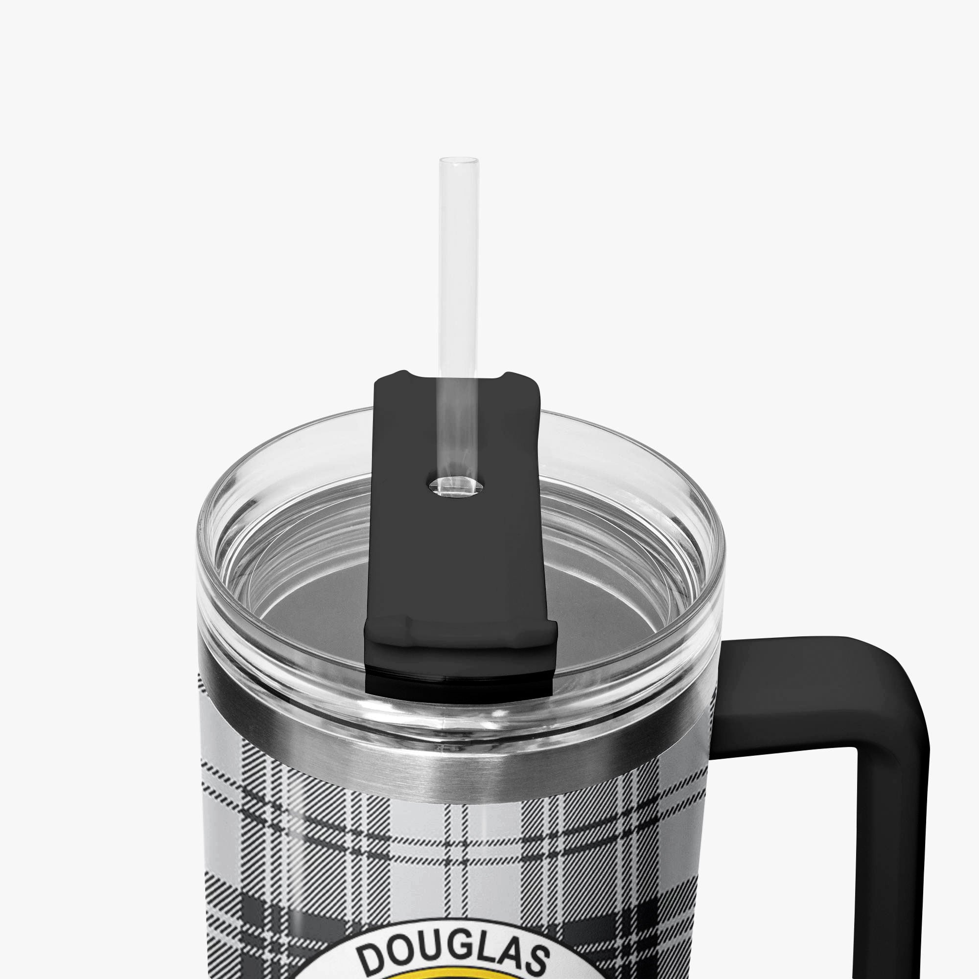 Douglas Grey Modern Tartan Crest 40 oz Insulated Tumbler with Handle