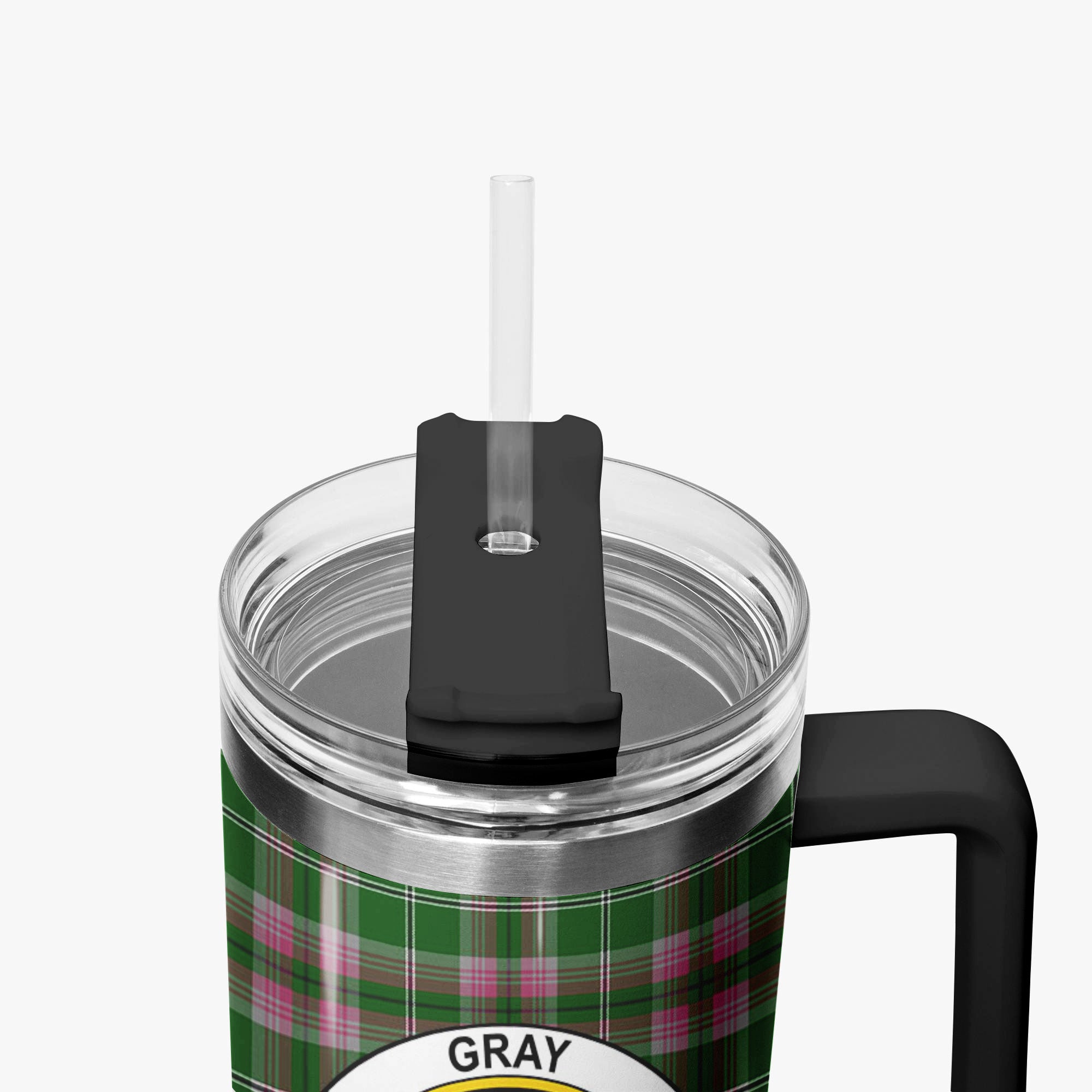 Gray Hunting Tartan Crest 40 oz Insulated Tumbler with Handle
