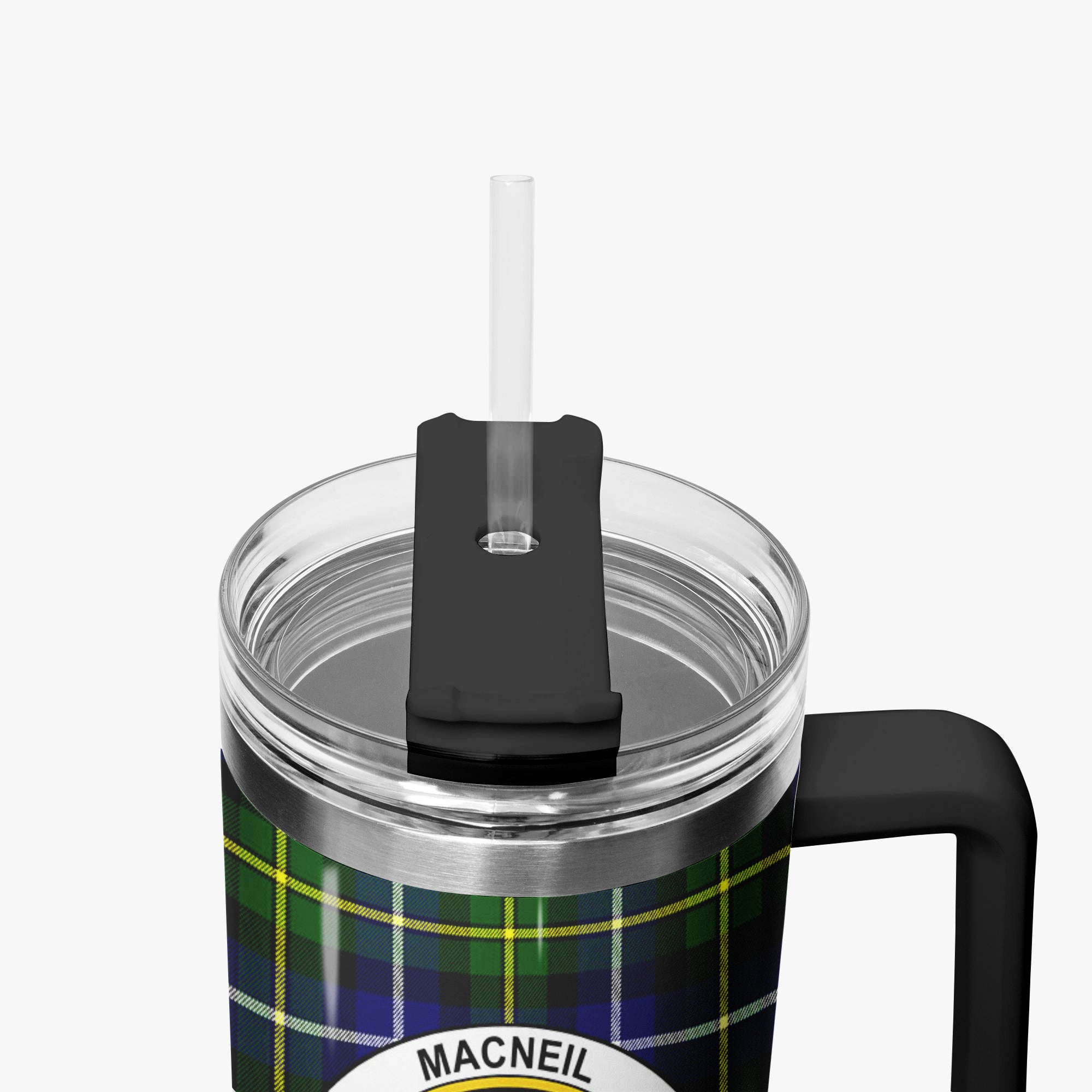 MacNeil of Barra Modern Tartan Crest 40 oz Insulated Tumbler with Handle