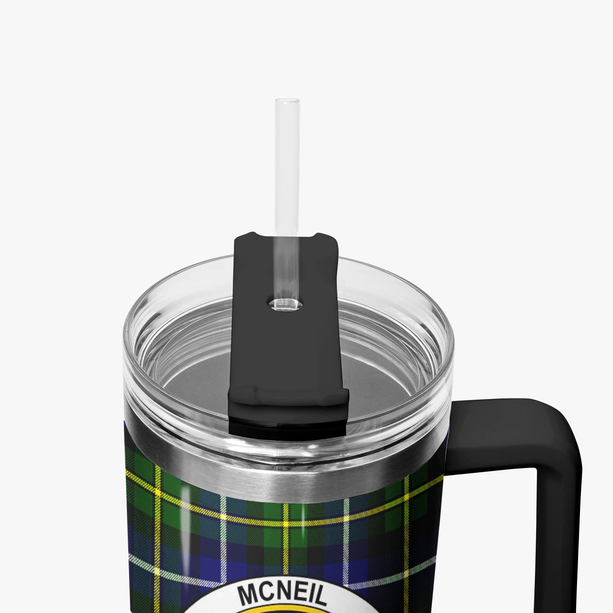 McNeil of Barra Modern Tartan Crest 40 oz Insulated Tumbler with Handle