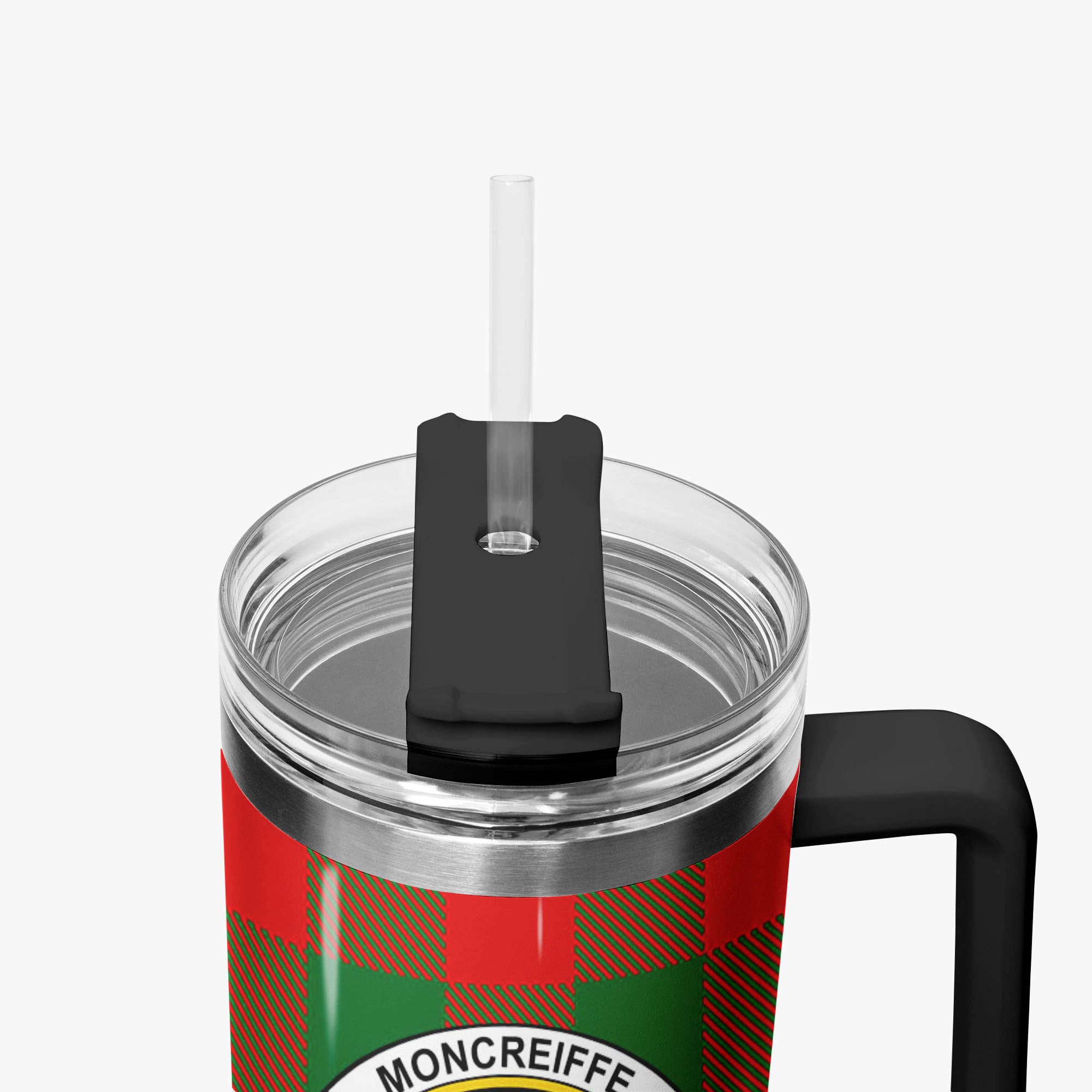 Moncreiffe (or Moncreiff) Tartan Crest 40 oz Insulated Tumbler with Handle