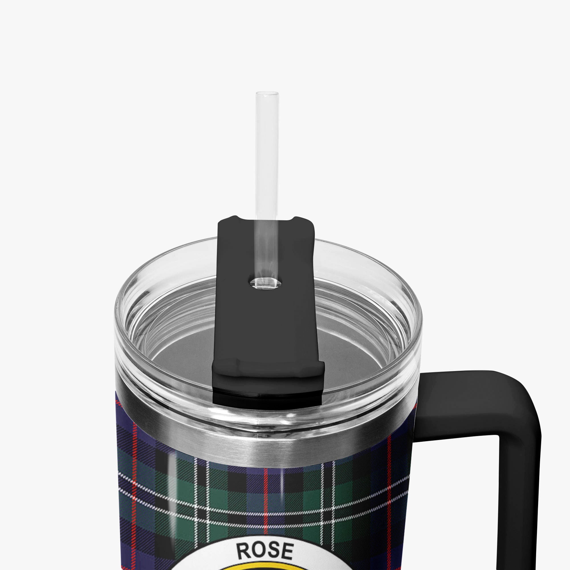 Rose Hunting Modern Tartan Crest 40 oz Insulated Tumbler with Handle