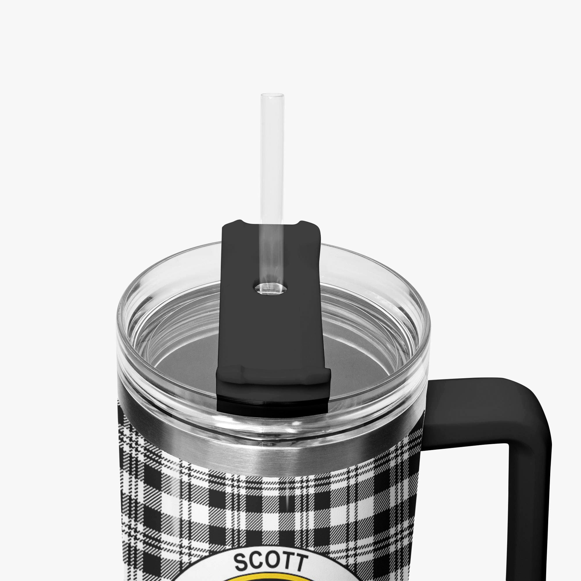 Scott Black & White Modern Tartan Crest 40 oz Insulated Tumbler with Handle
