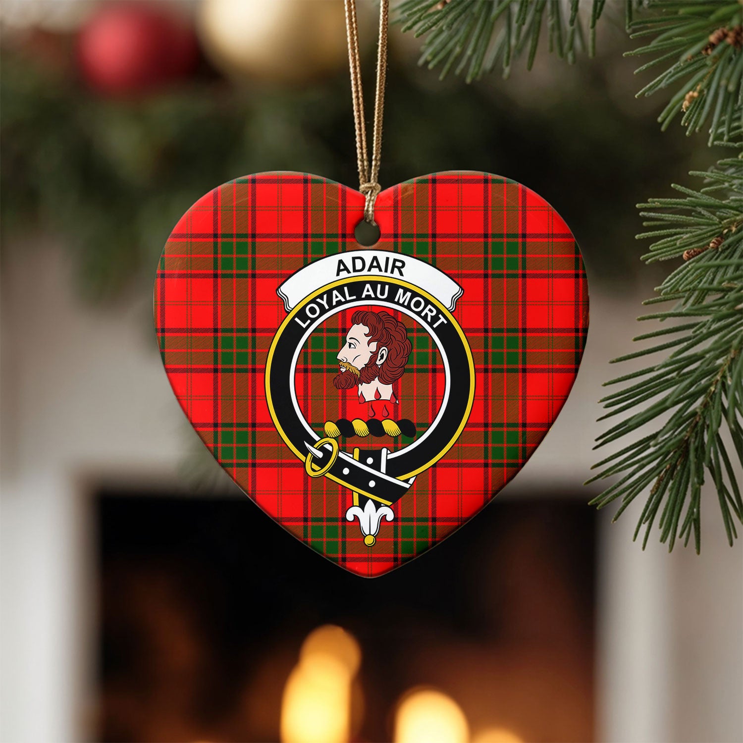 Adair Modern Tartan Crest Christmas Ceramic Ornament