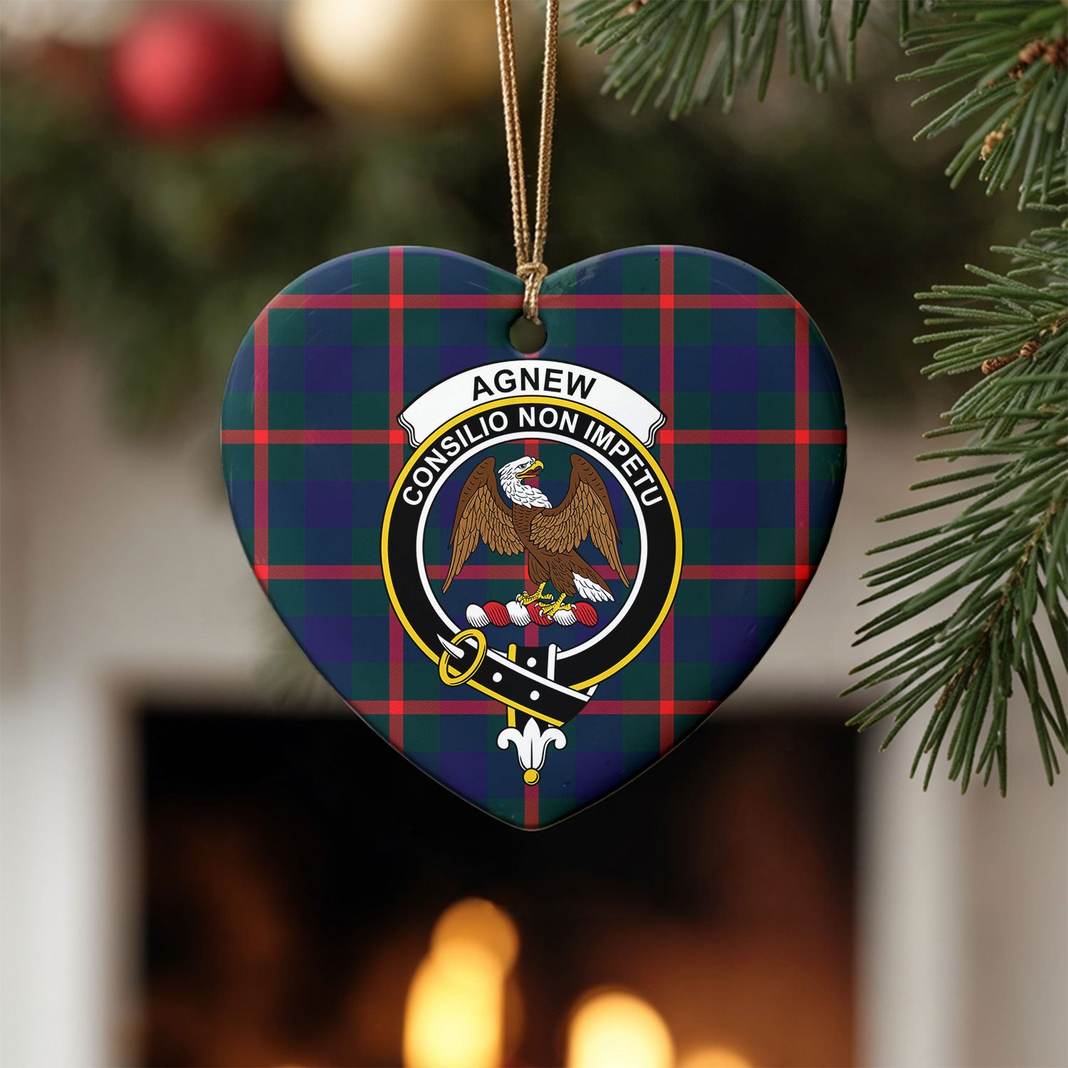 Agnew Modern Tartan Crest Christmas Ceramic Ornament