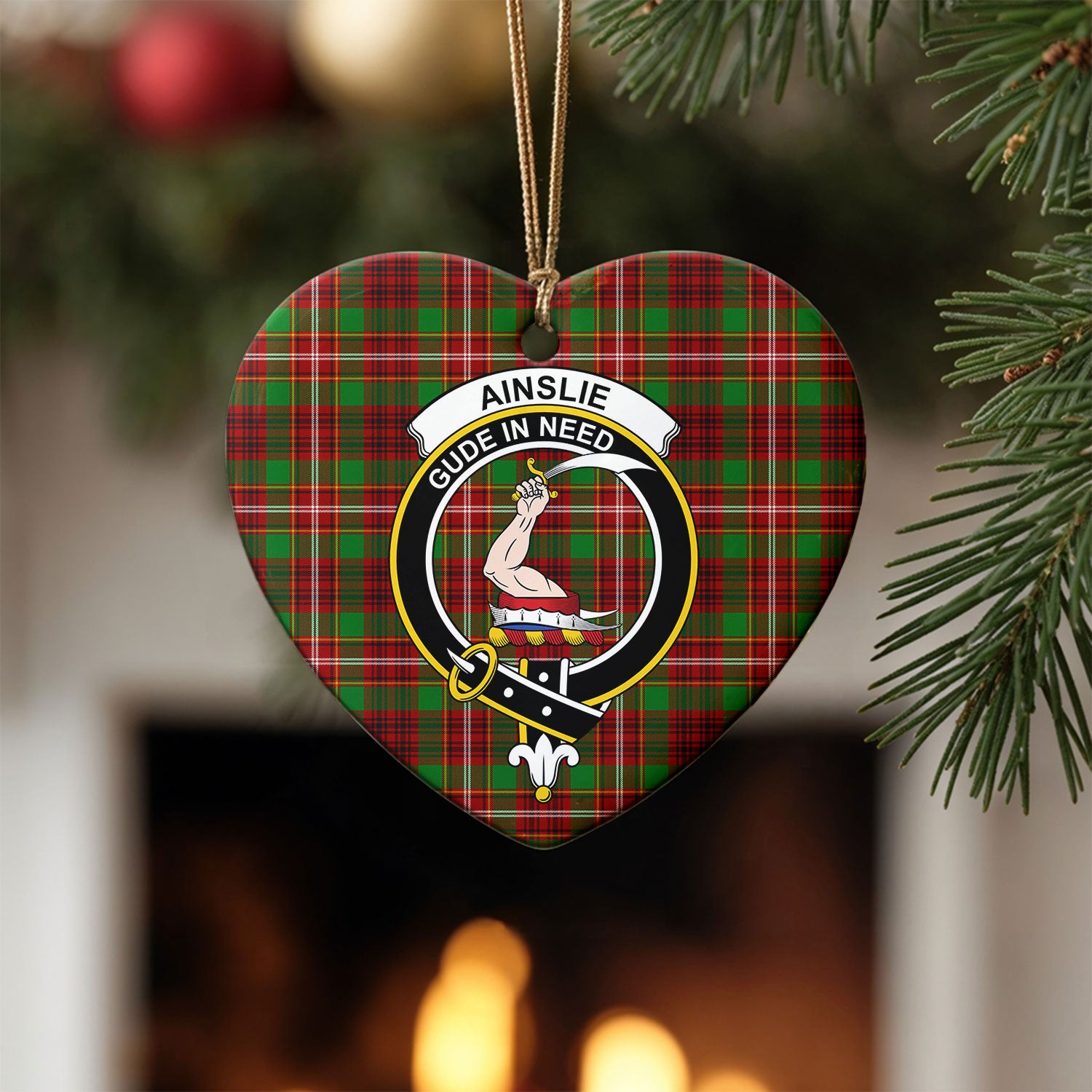 Ainslie Tartan Crest Christmas Ceramic Ornament