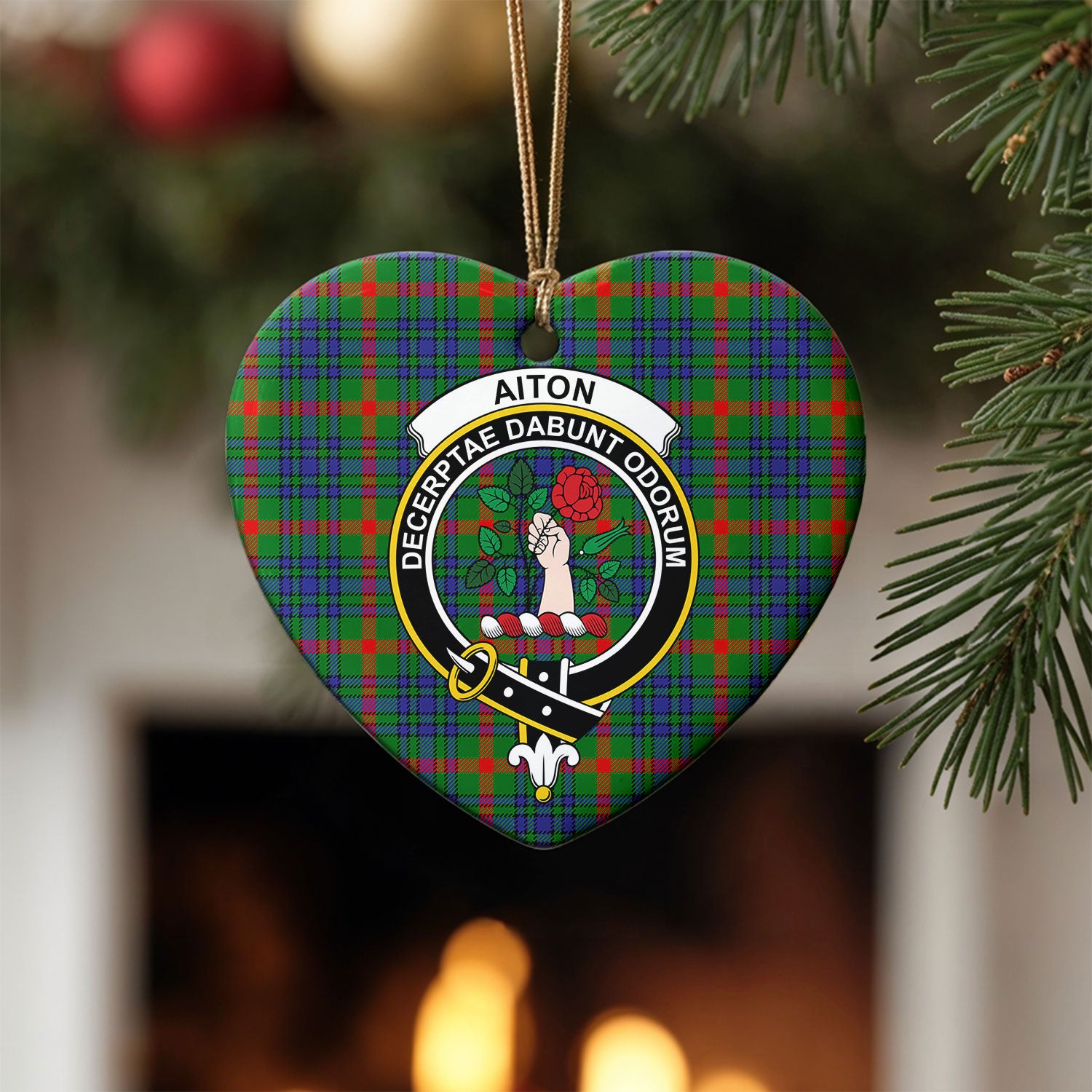 Aiton Tartan Crest Christmas Ceramic Ornament