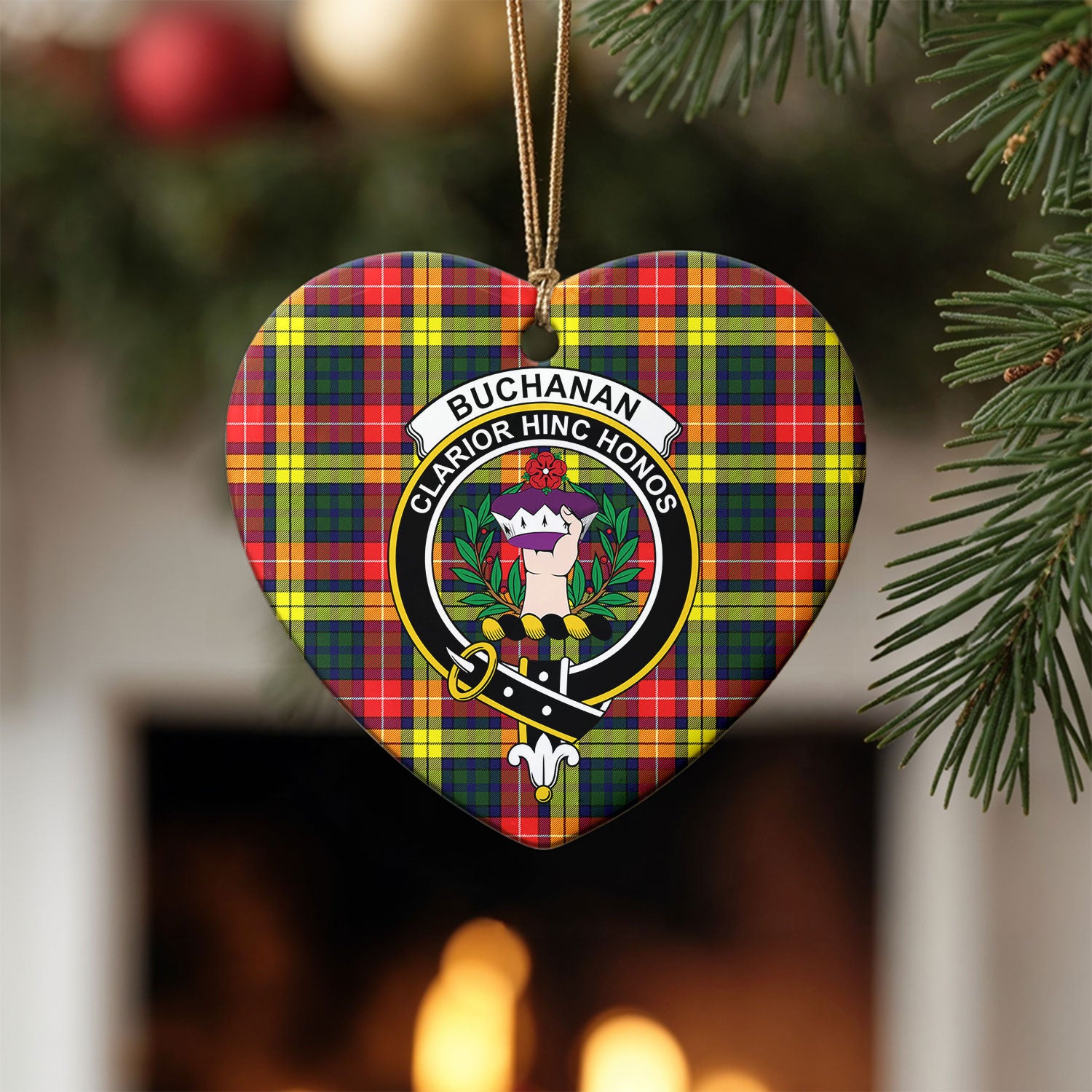 Buchanan Modern Tartan Crest Christmas Ceramic Ornament