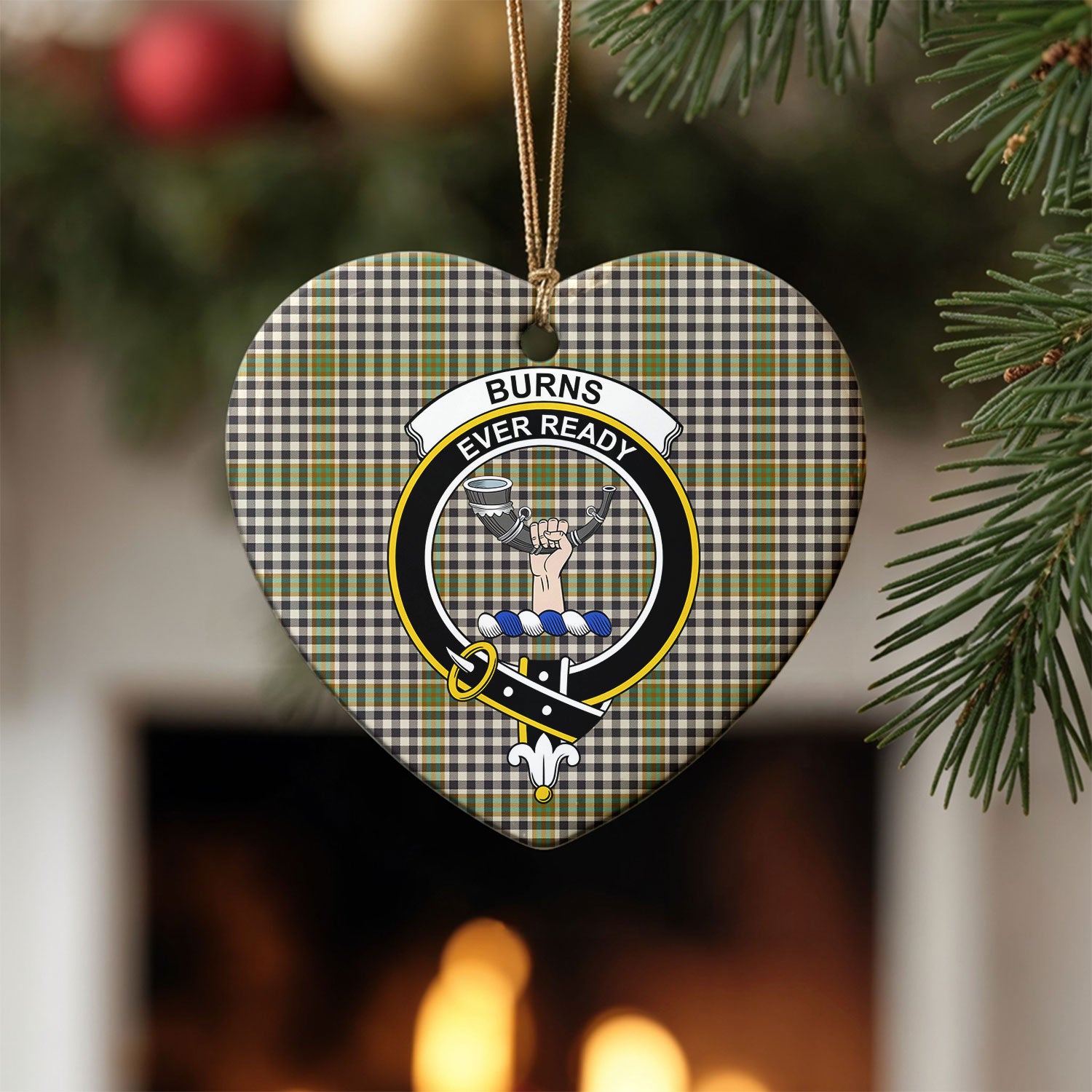Burns Check Tartan Crest Christmas Ceramic Ornament