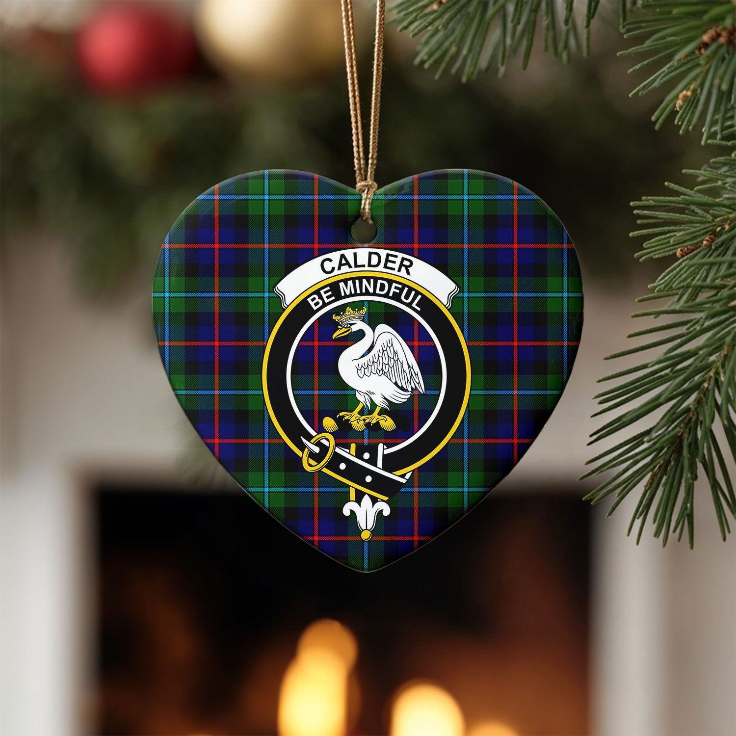 Calder (Calder-Campbell) Tartan Crest Christmas Ceramic Ornament