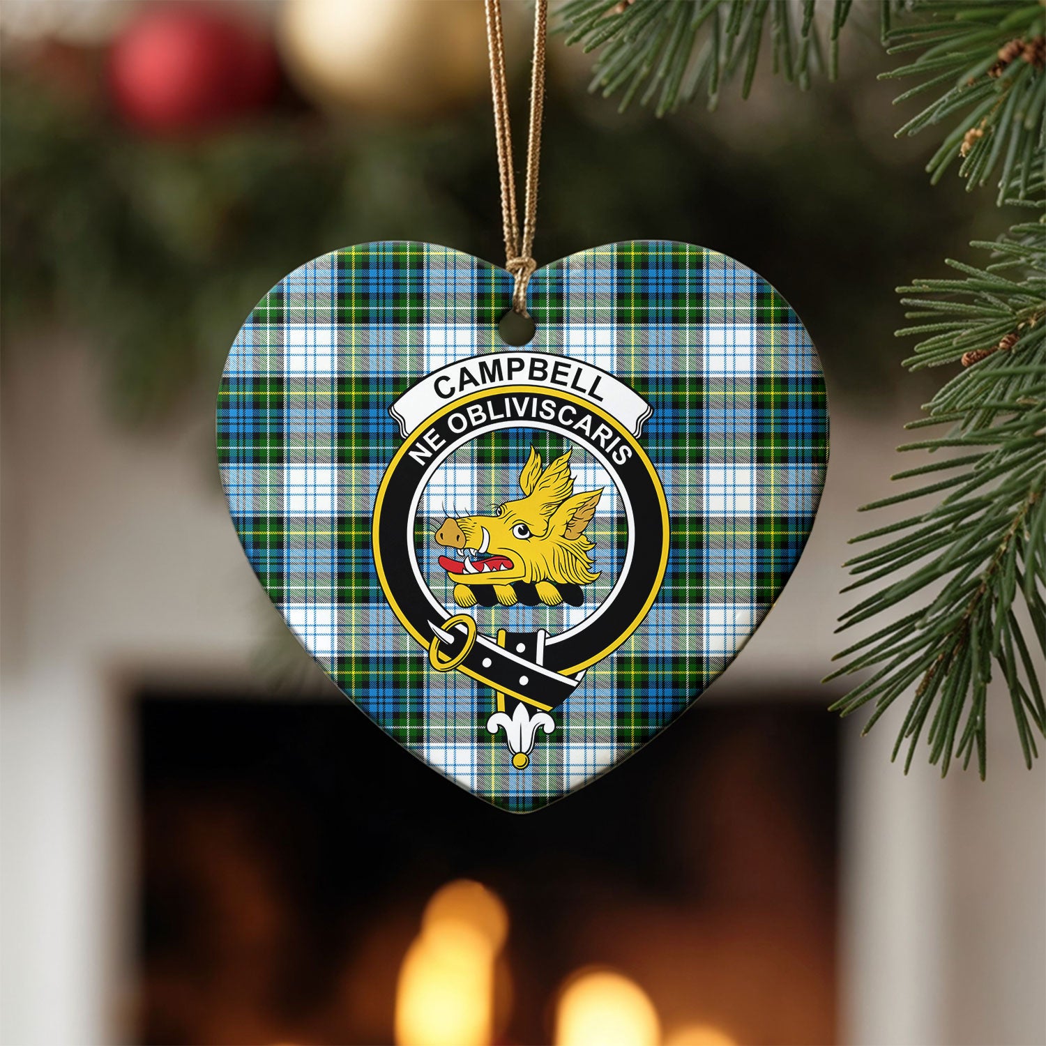 Campbell Dress Tartan Crest Christmas Ceramic Ornament
