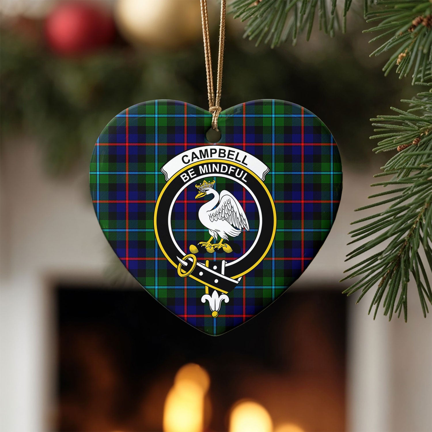 Campbell of Cawdor Modern Tartan Crest Christmas Ceramic Ornament