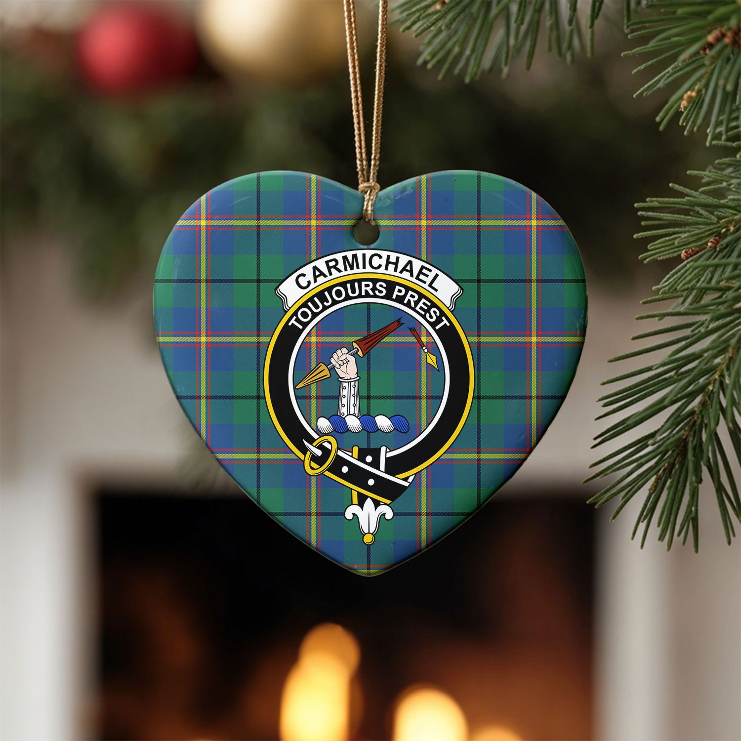 Carmichael Ancient Tartan Crest Christmas Ceramic Ornament