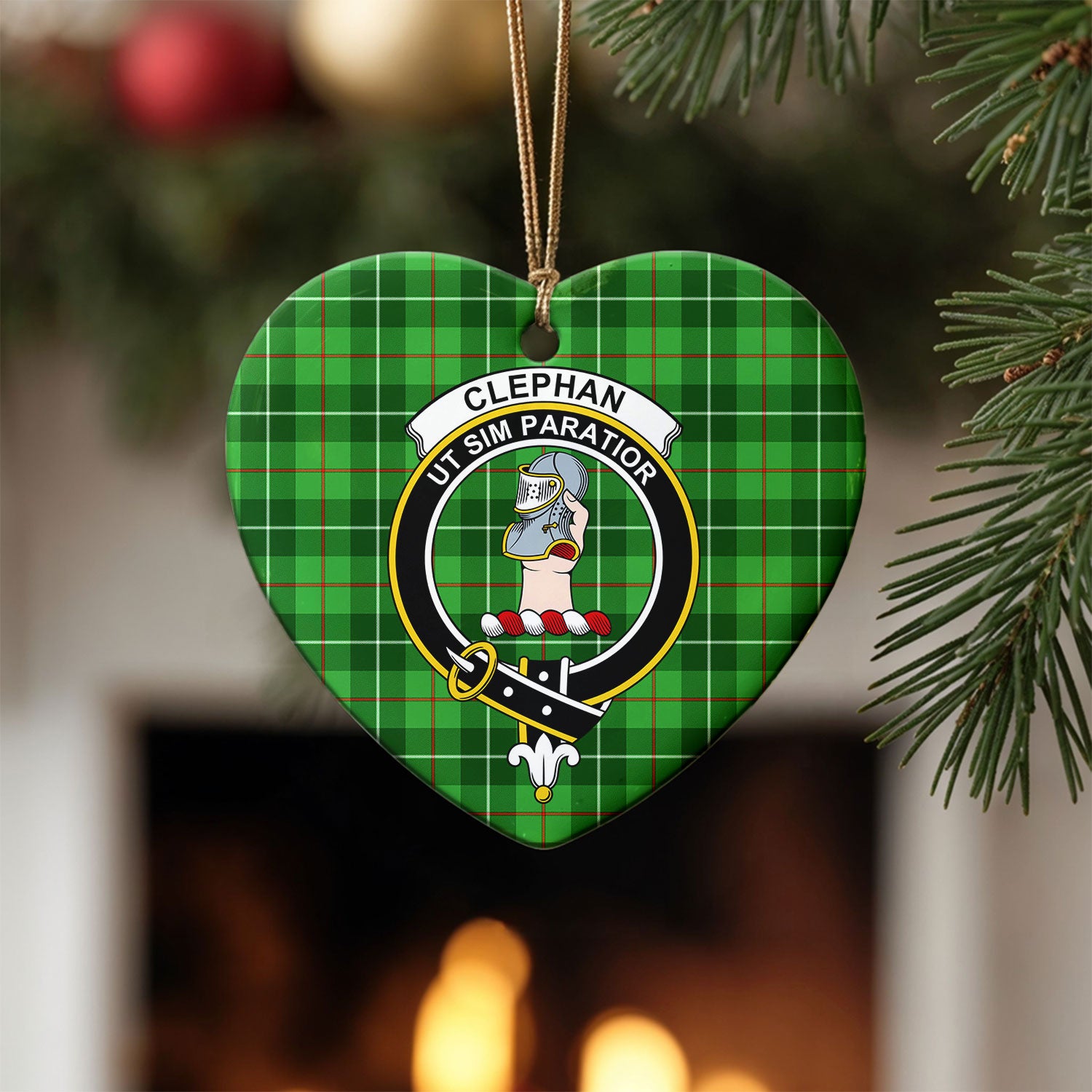 Clephan (or Clephane) Tartan Crest Christmas Ceramic Ornament