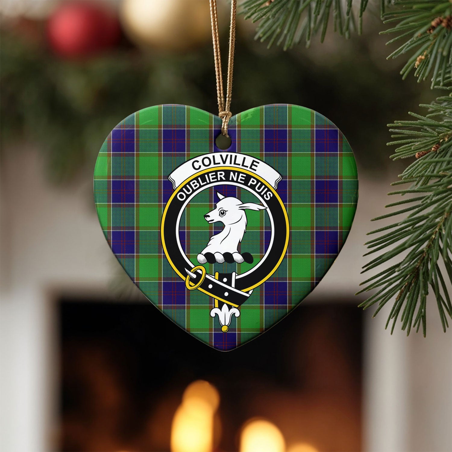 Colville Tartan Crest Christmas Ceramic Ornament