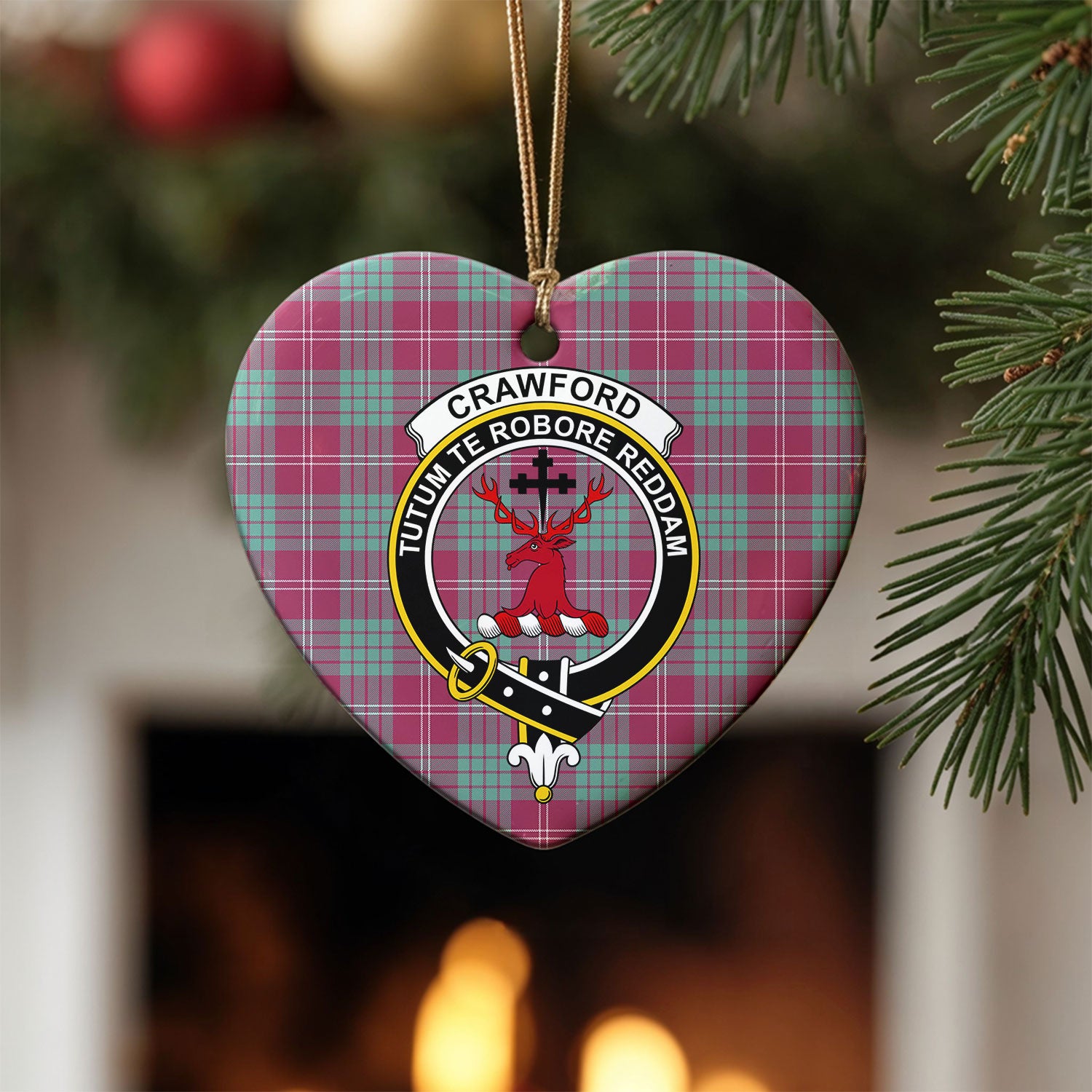 Crawford Ancient Tartan Crest Christmas Ceramic Ornament