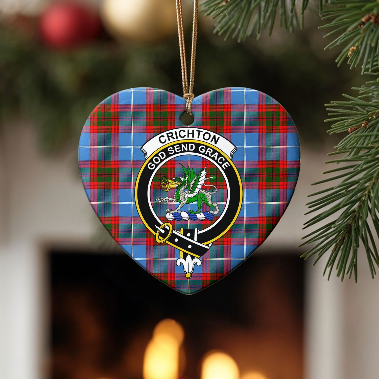 Crichton Tartan Crest Christmas Ceramic Ornament