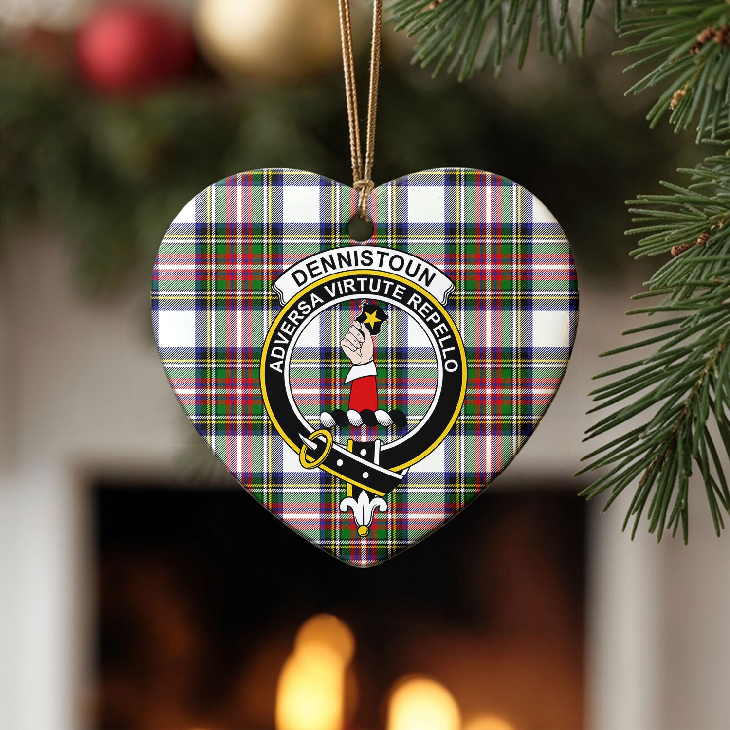 Dennistoun Tartan Crest Christmas Ceramic Ornament