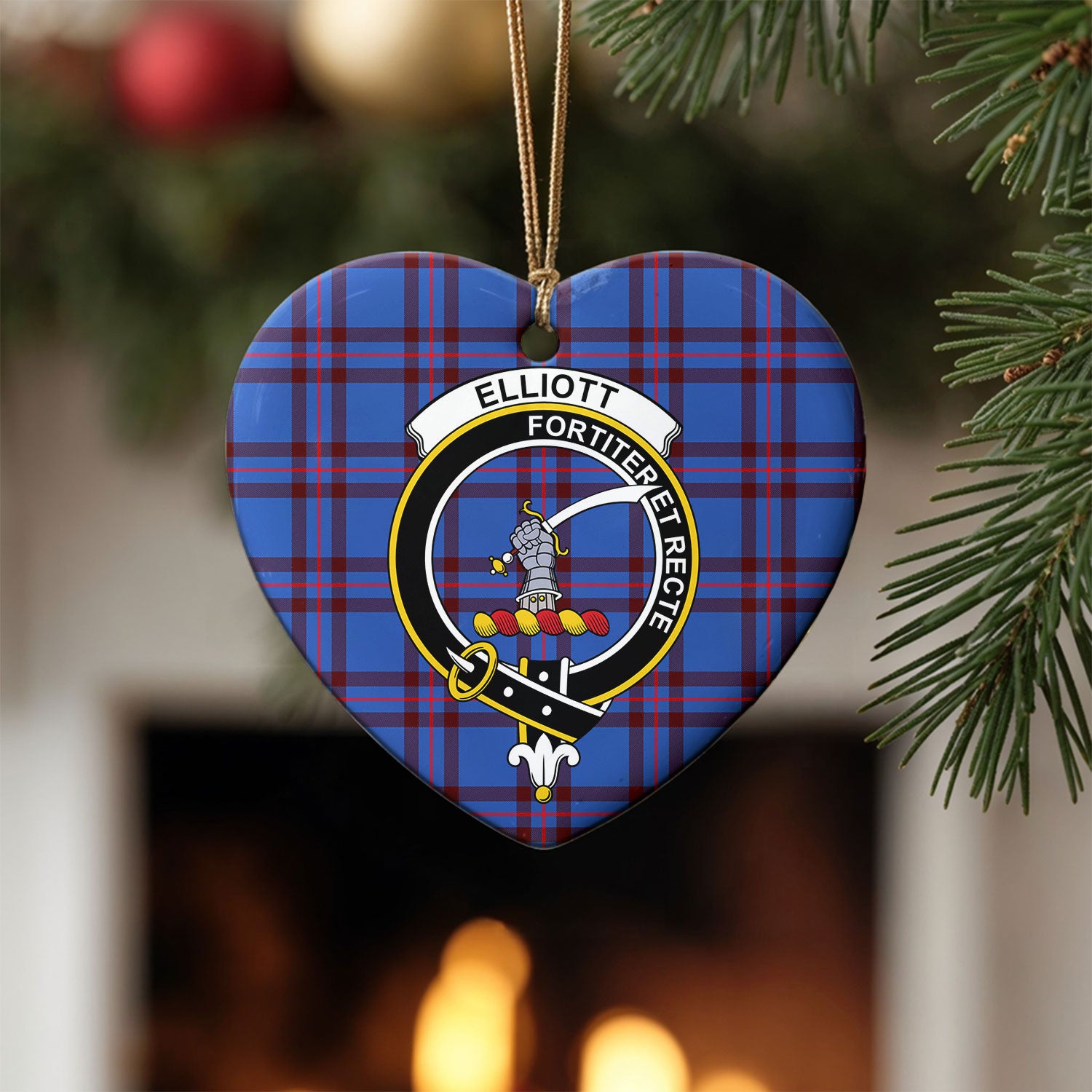 Elliott Modern Tartan Crest Christmas Ceramic Ornament
