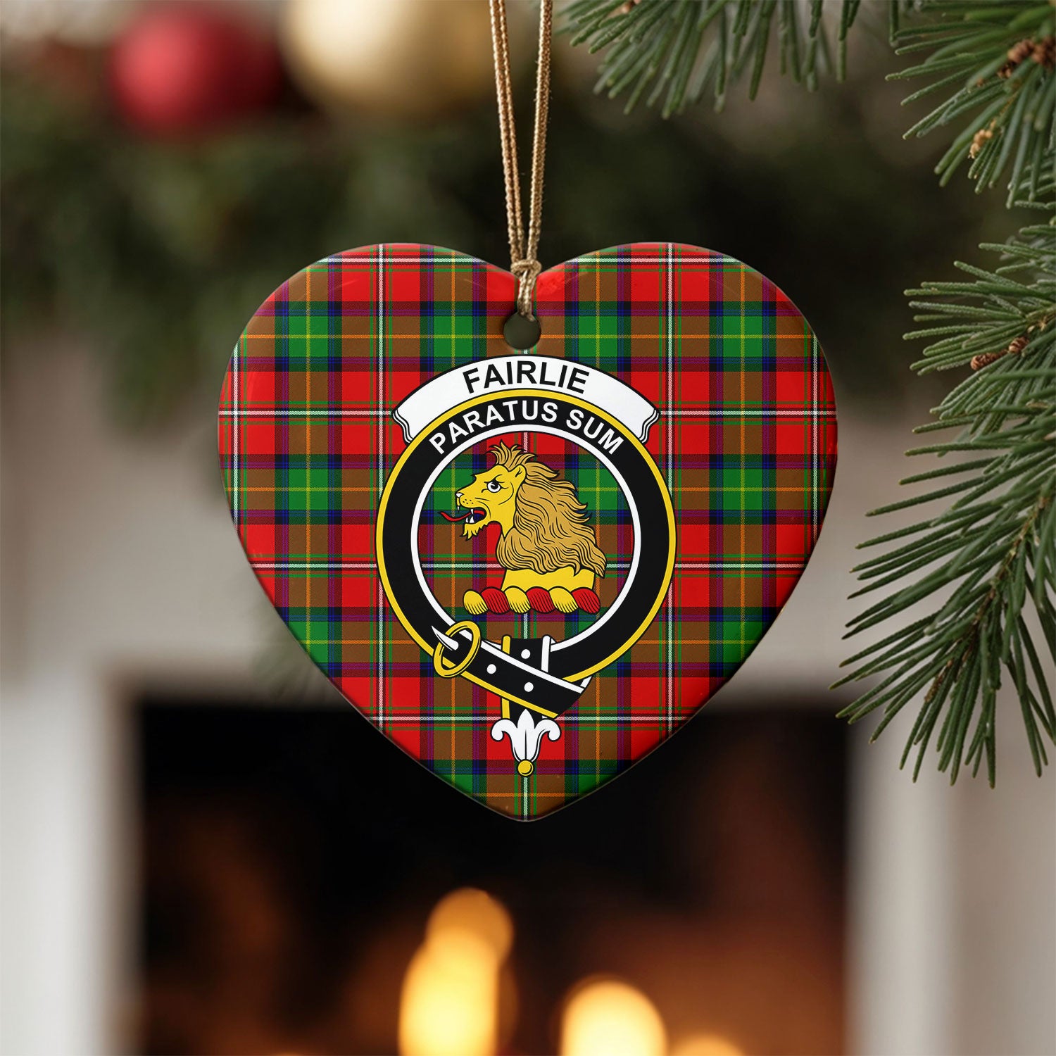 Fairlie Tartan Crest Christmas Ceramic Ornament