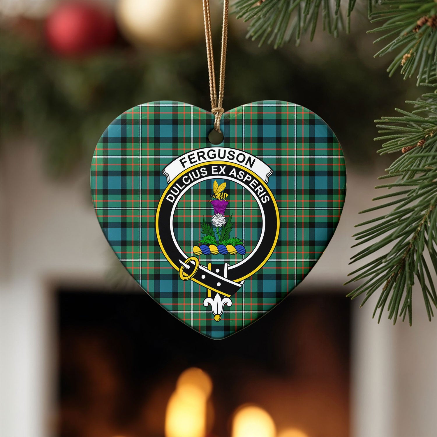 Ferguson Ancient Tartan Crest Christmas Ceramic Ornament