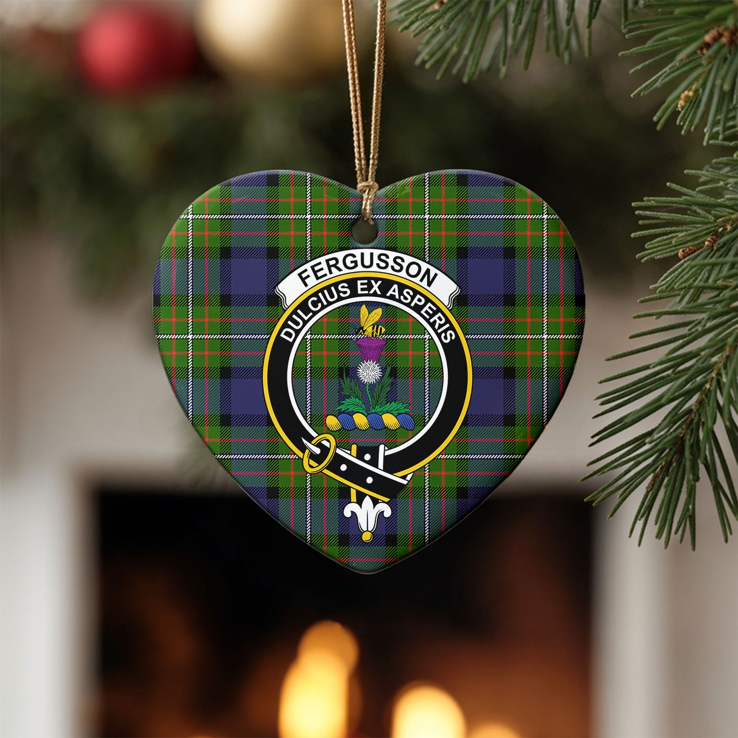 Fergusson Modern Tartan Crest Christmas Ceramic Ornament
