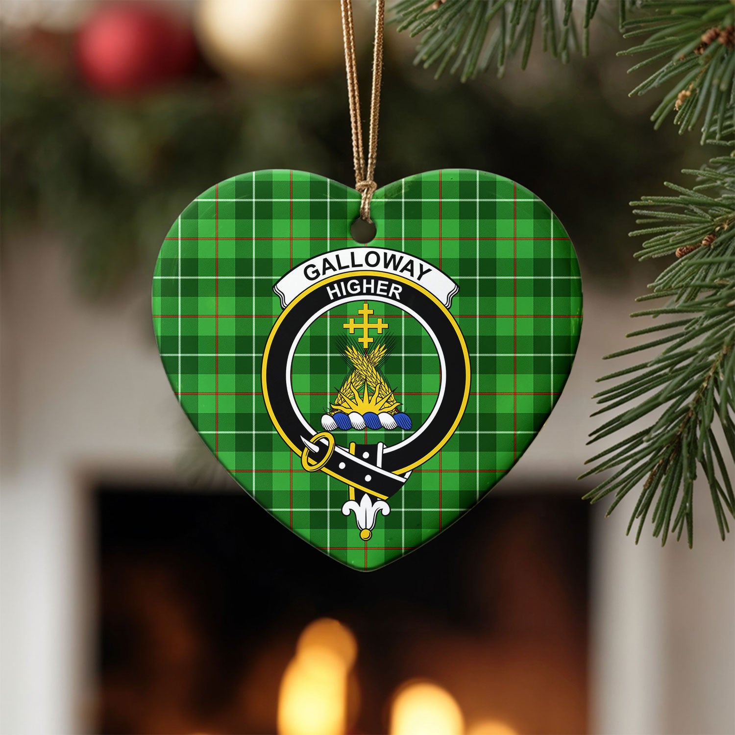 Galloway District Tartan Crest Christmas Ceramic Ornament