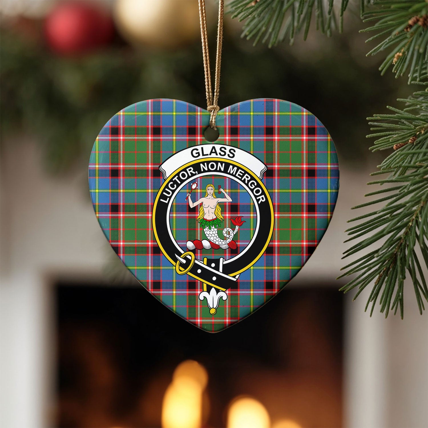 Glass Tartan Crest Christmas Ceramic Ornament