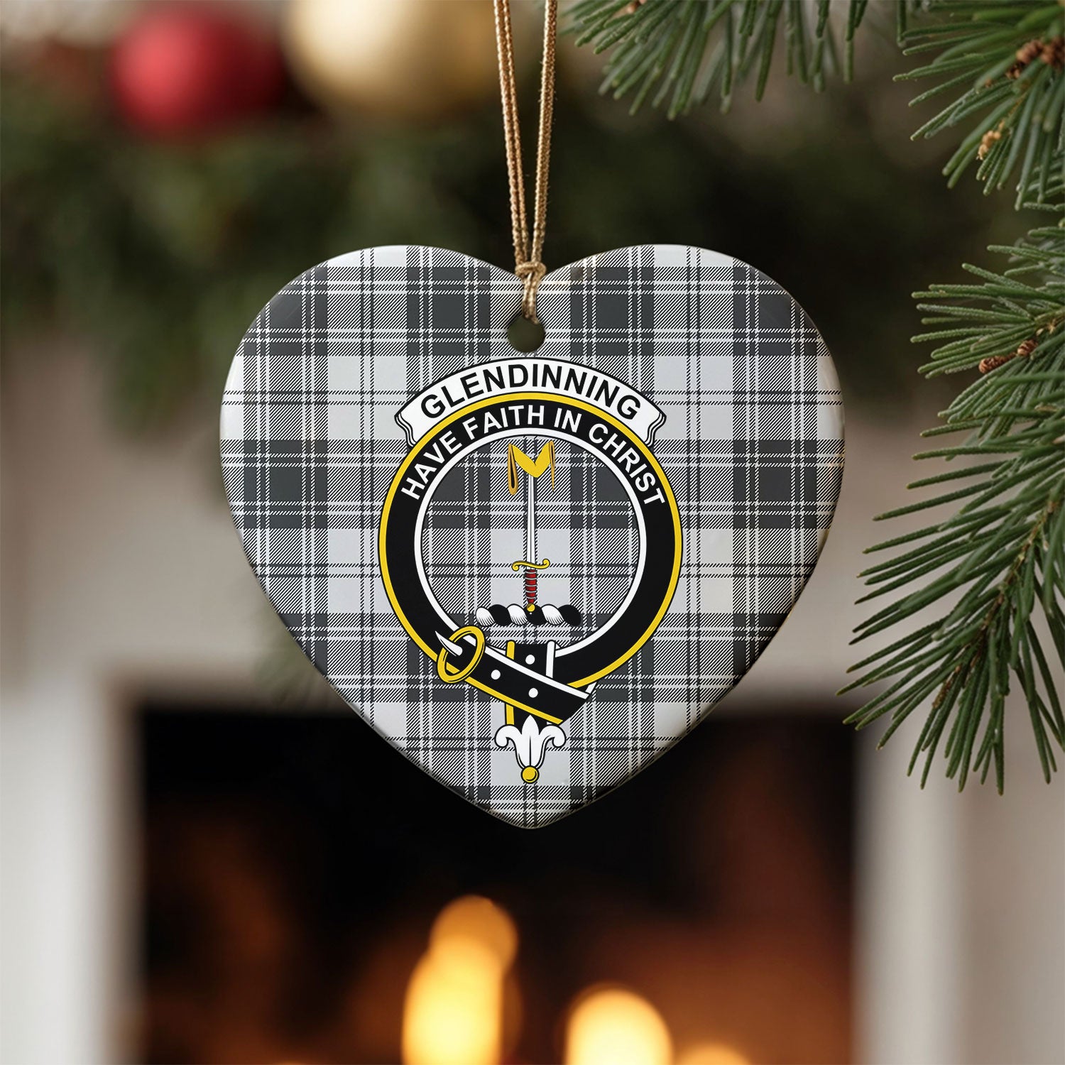 Glendinning Tartan Crest Christmas Ceramic Ornament