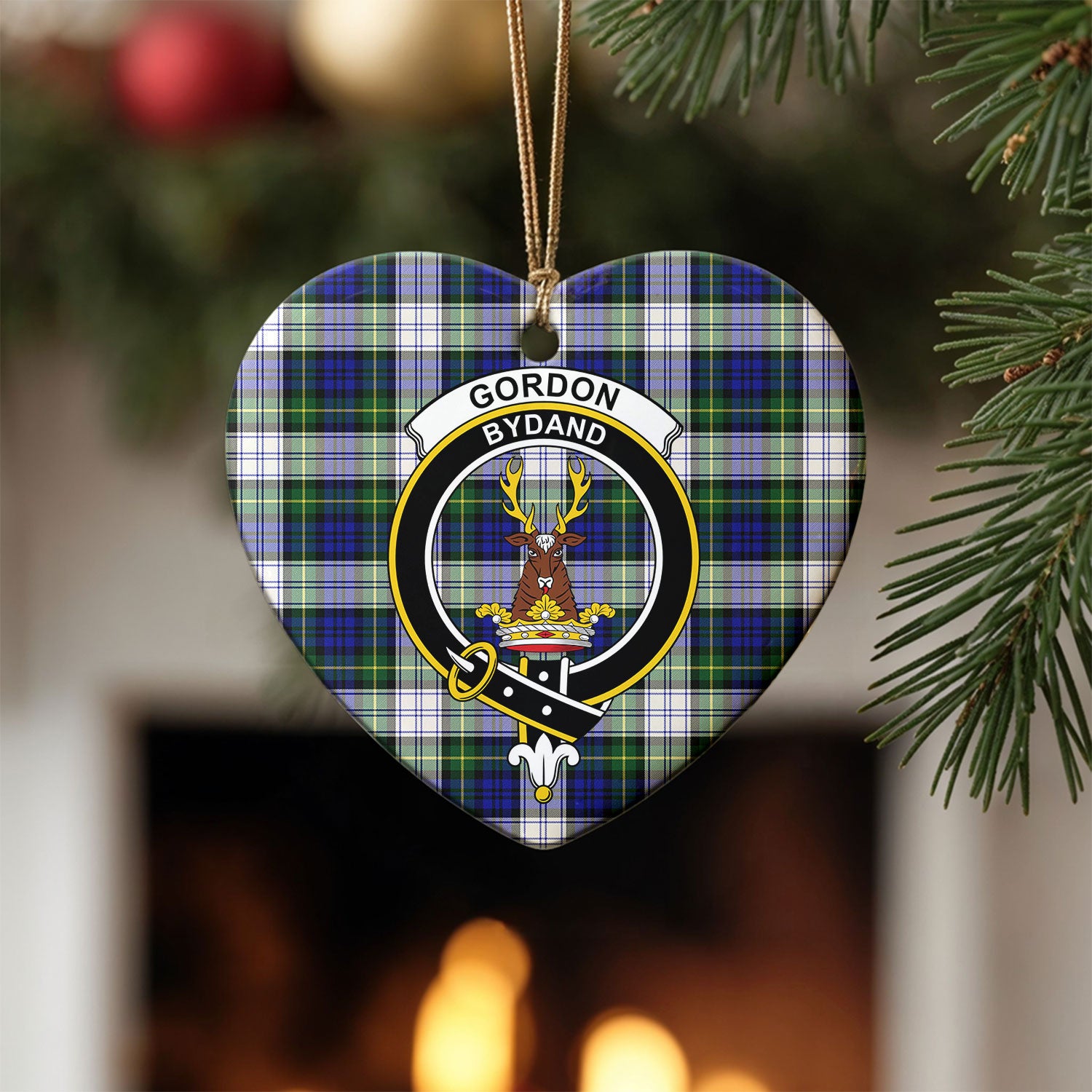 Gordon Dress Modern Tartan Crest Christmas Ceramic Ornament
