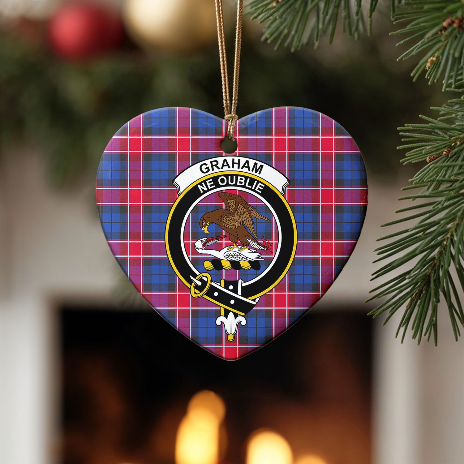 Graham of Menteith Red Tartan Crest Christmas Ceramic Ornament