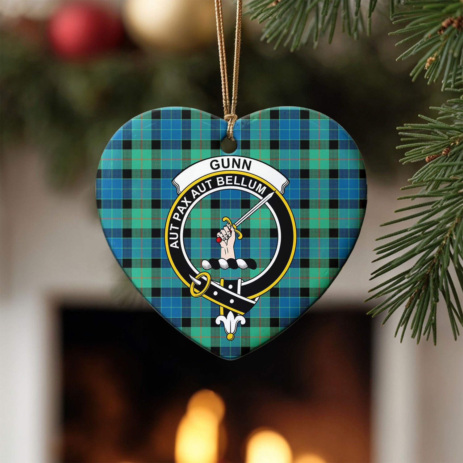 Gunn Ancient Tartan Crest Christmas Ceramic Ornament