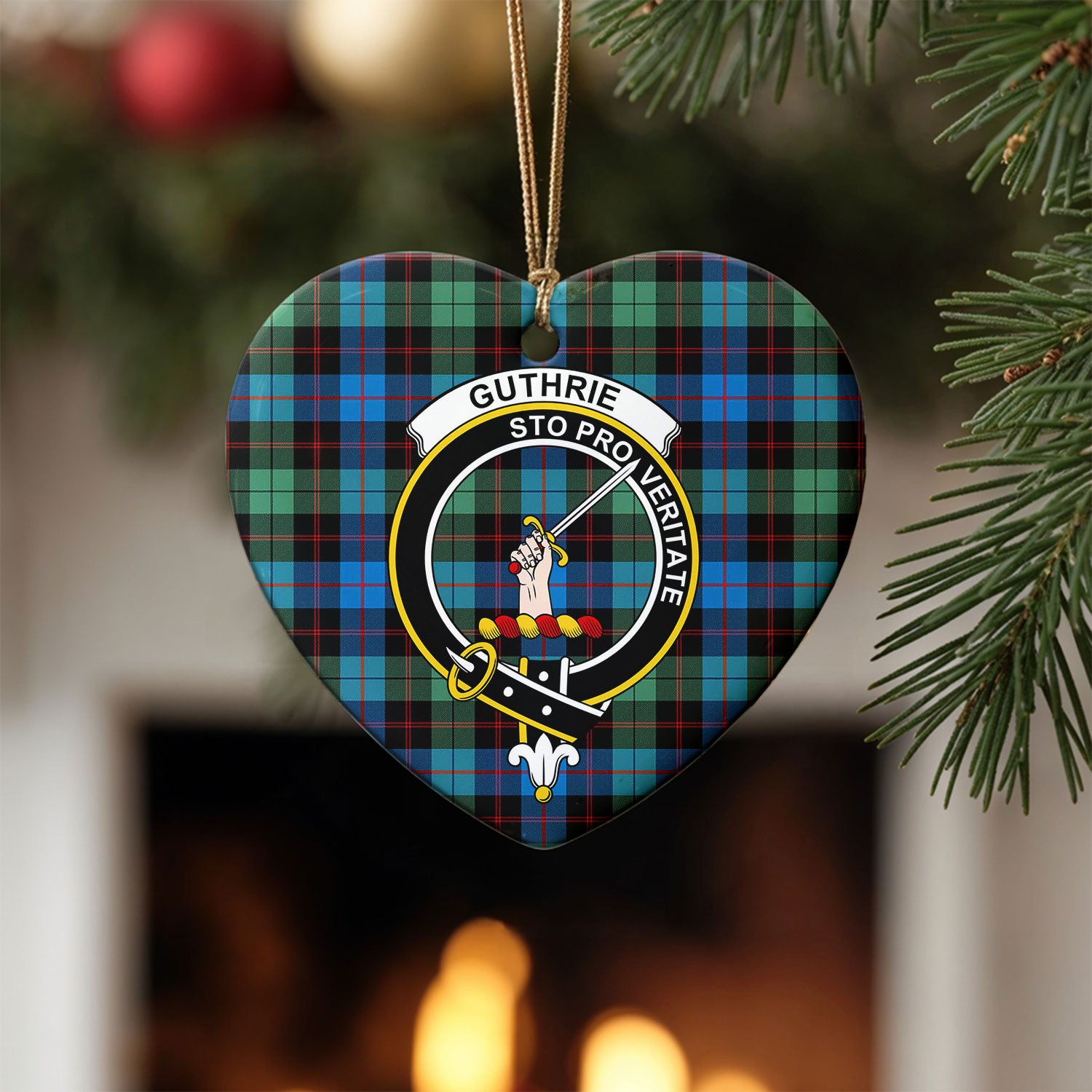 Guthrie Ancient Tartan Crest Christmas Ceramic Ornament