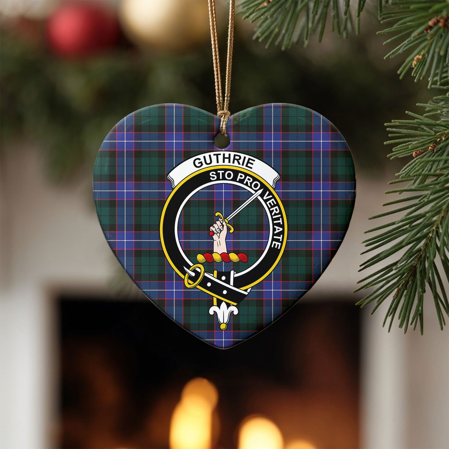 Guthrie Modern Tartan Crest Christmas Ceramic Ornament