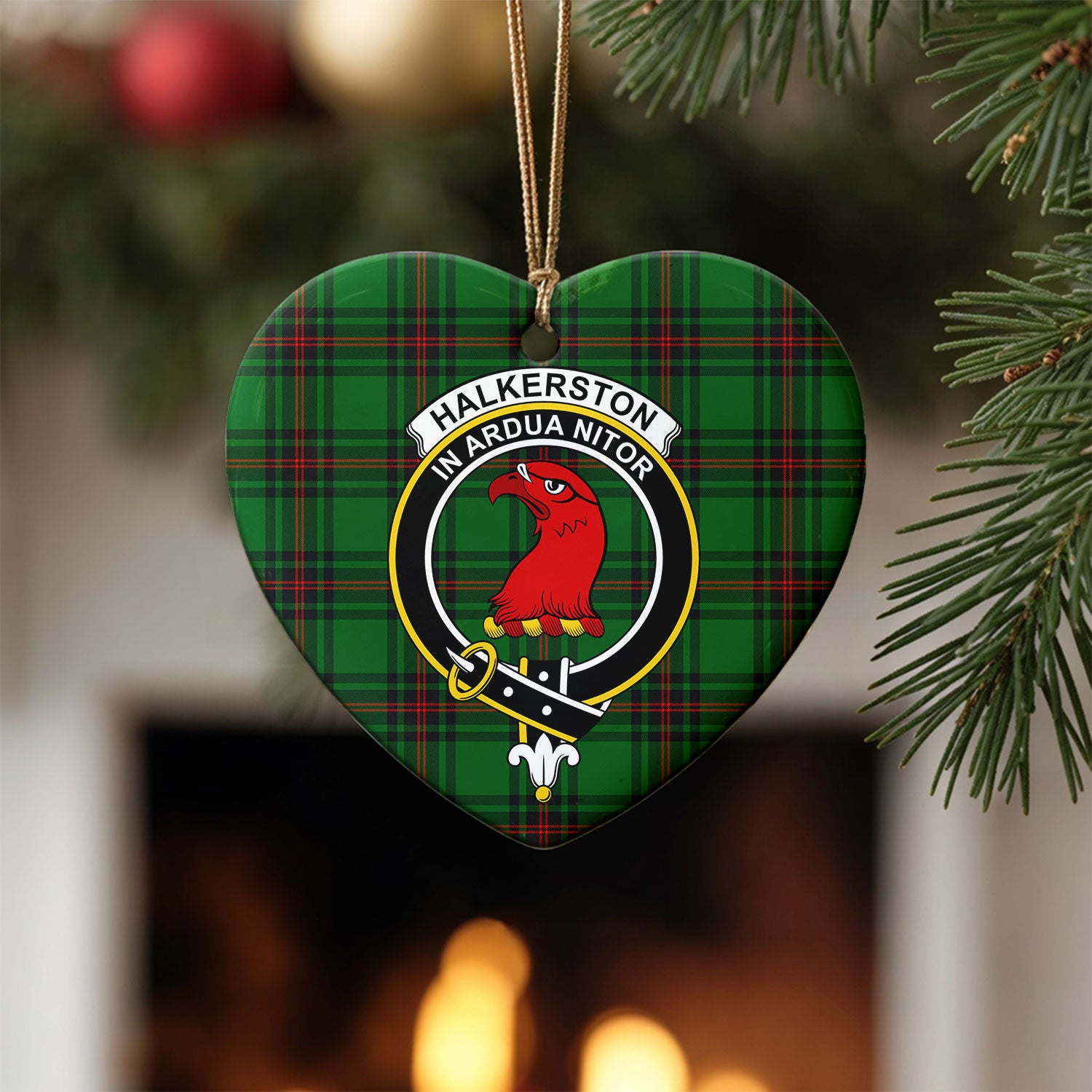 Halkerston Tartan Crest Christmas Ceramic Ornament