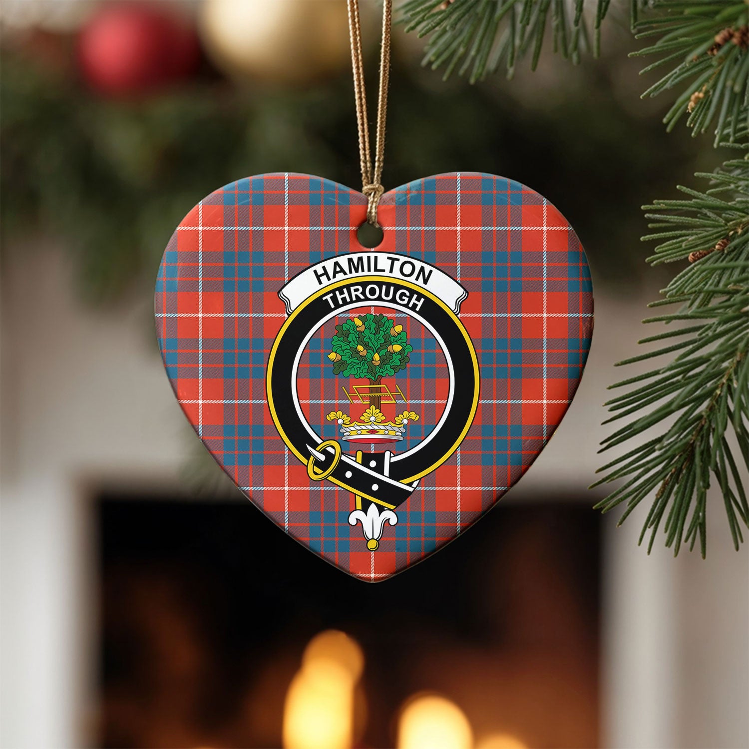 Hamilton Ancient Tartan Crest Christmas Ceramic Ornament