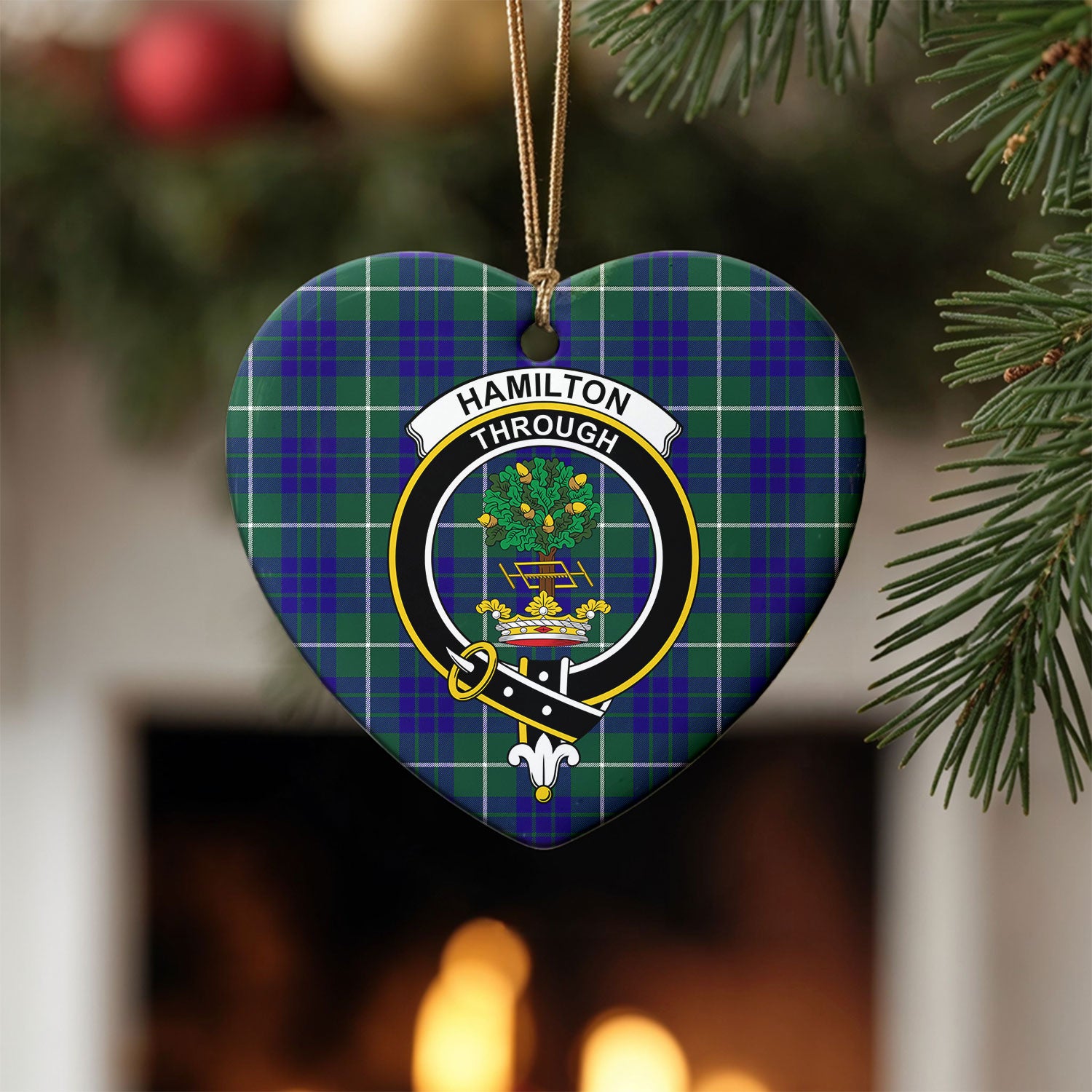 Hamilton Hunting Modern Tartan Crest Christmas Ceramic Ornament