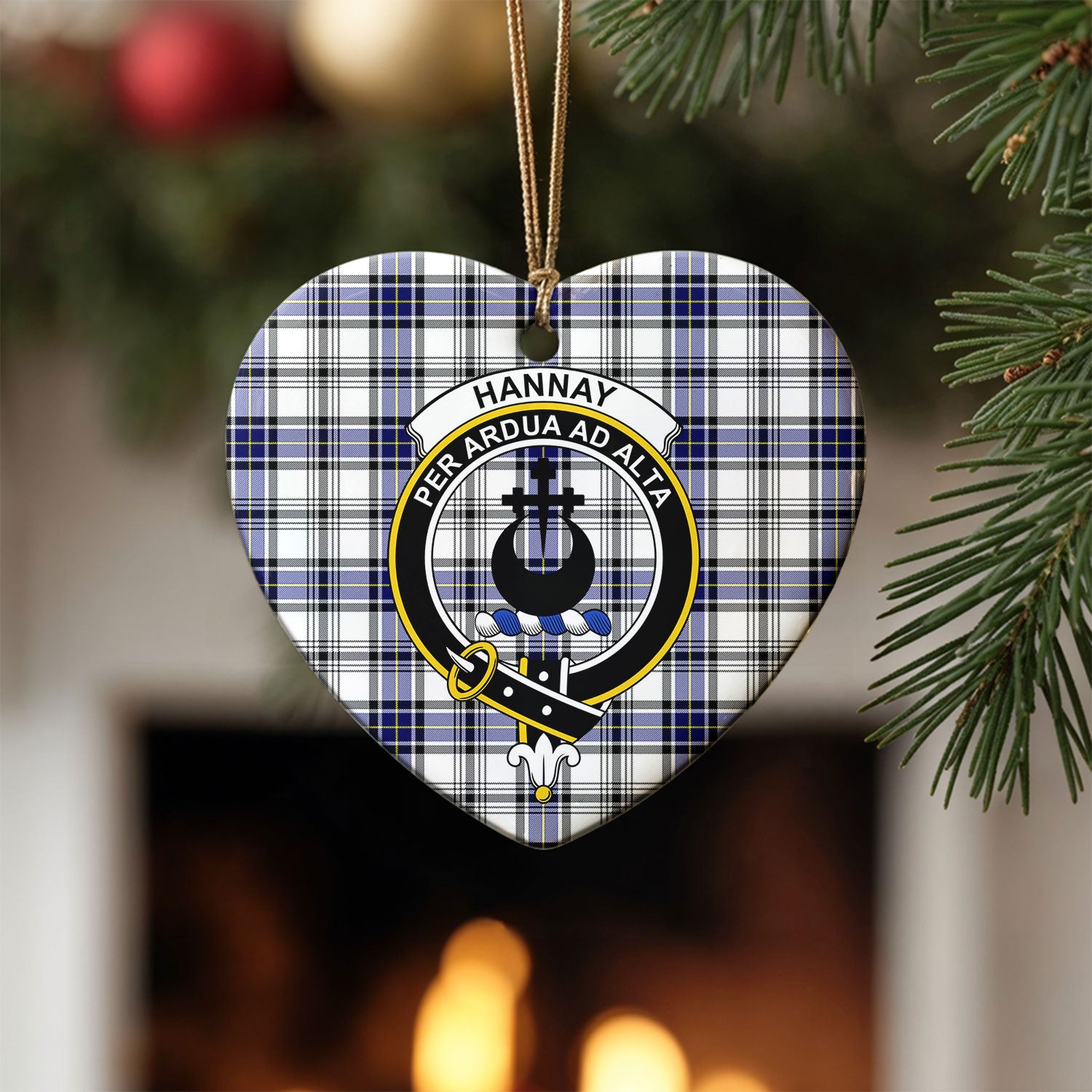 Hannay Modern Tartan Crest Christmas Ceramic Ornament