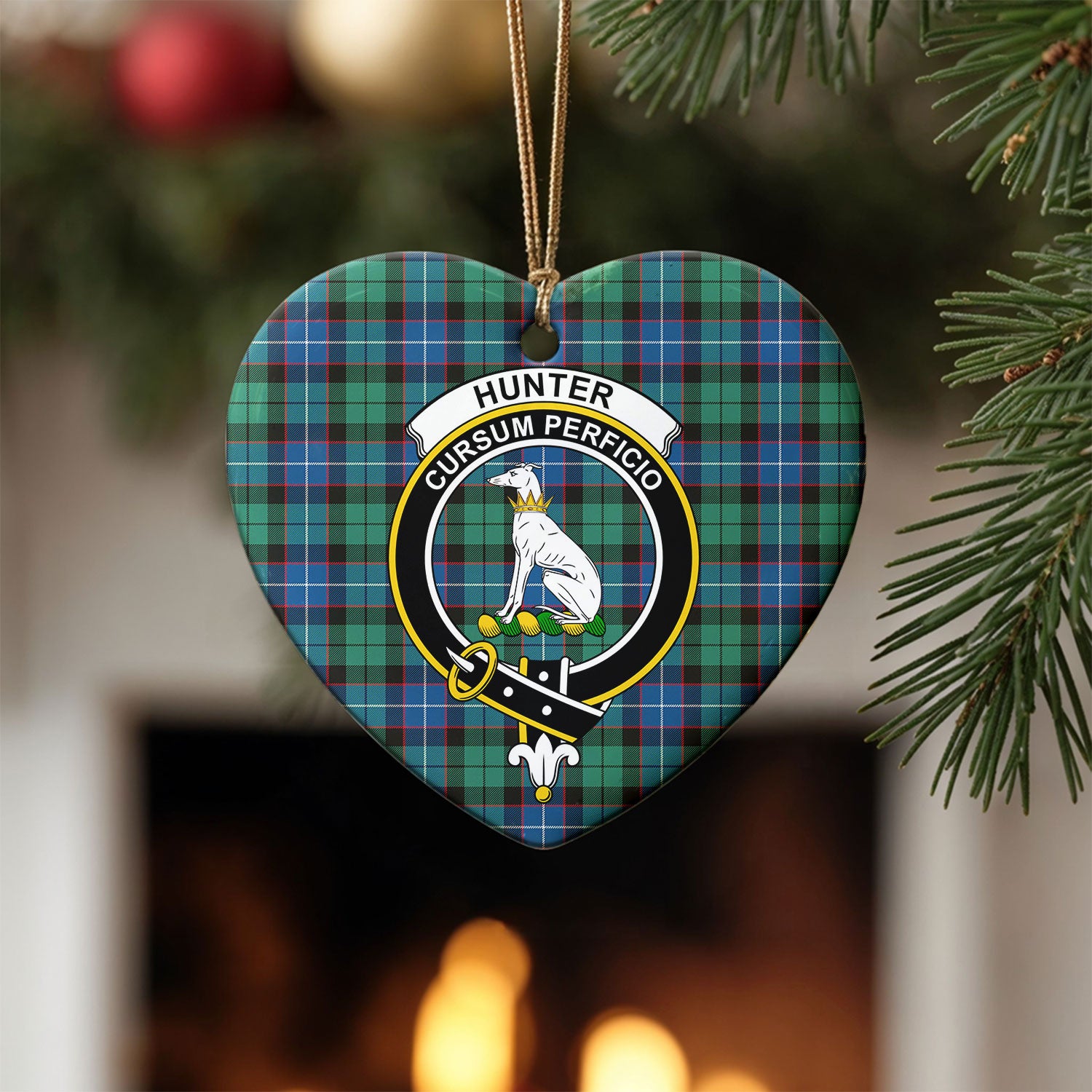 Hunter Ancient Tartan Crest Christmas Ceramic Ornament