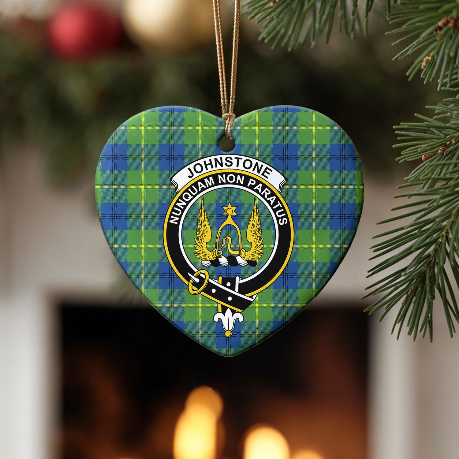 Johnstone Ancient Tartan Crest Christmas Ceramic Ornament