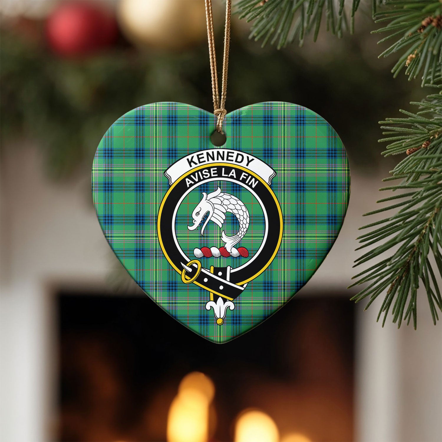 Kennedy Ancient Tartan Crest Christmas Ceramic Ornament