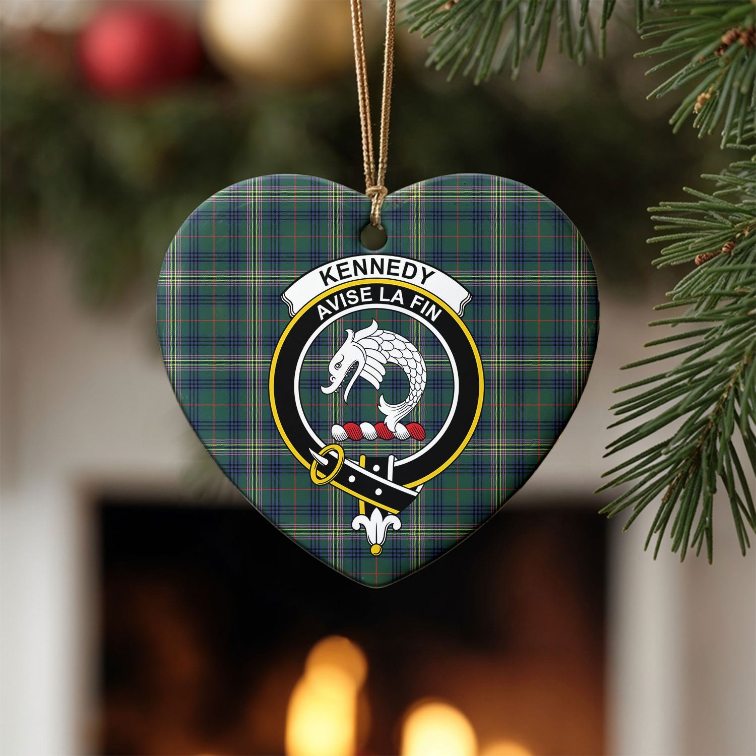 Kennedy Modern Tartan Crest Christmas Ceramic Ornament