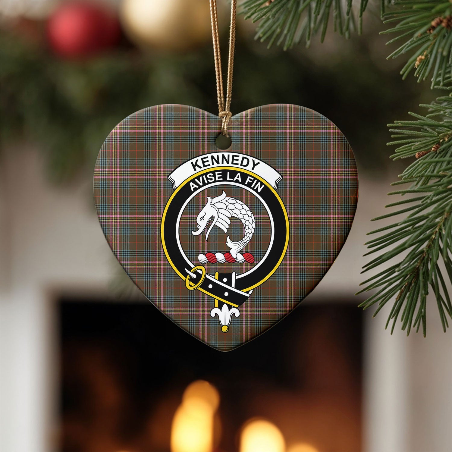 Kennedy Weathered Tartan Crest Christmas Ceramic Ornament