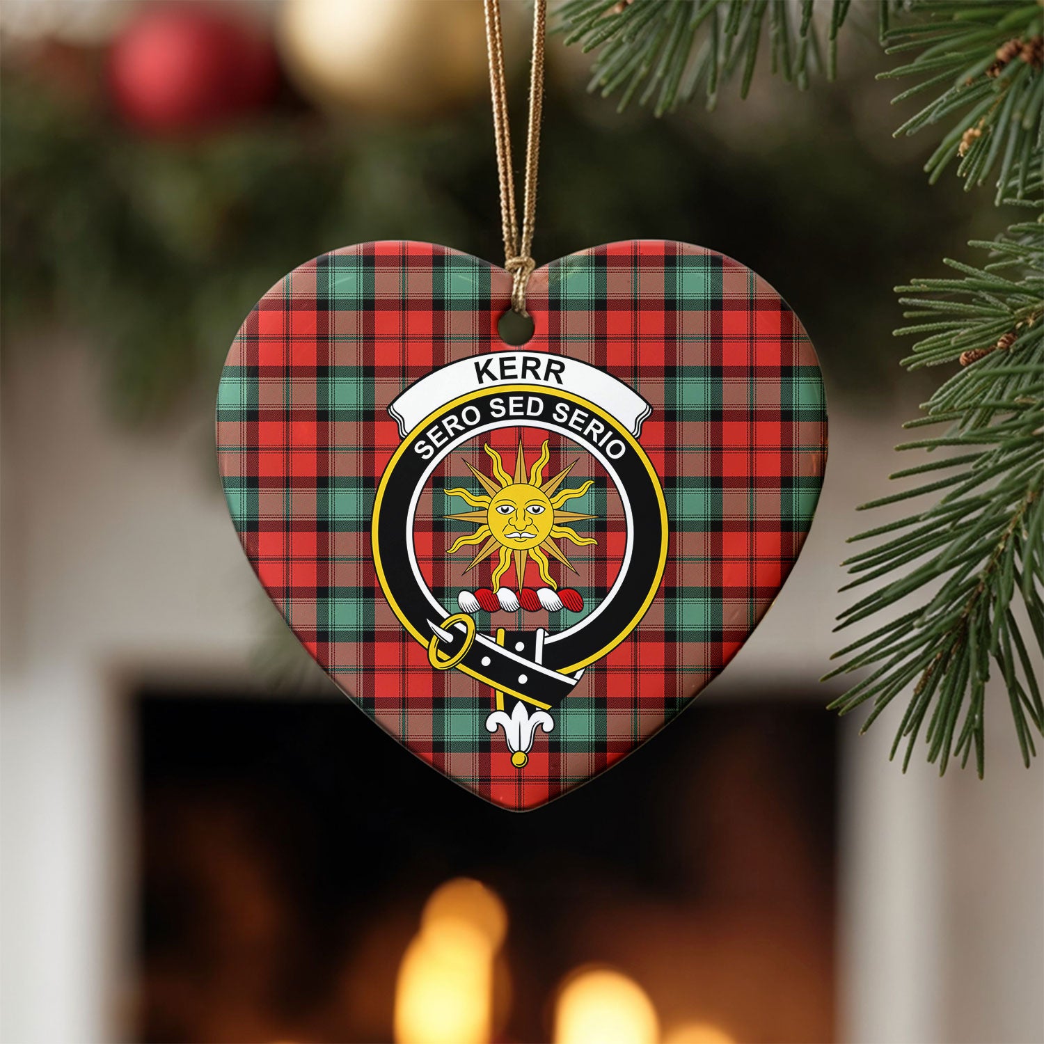 Kerr Ancient Tartan Crest Christmas Ceramic Ornament