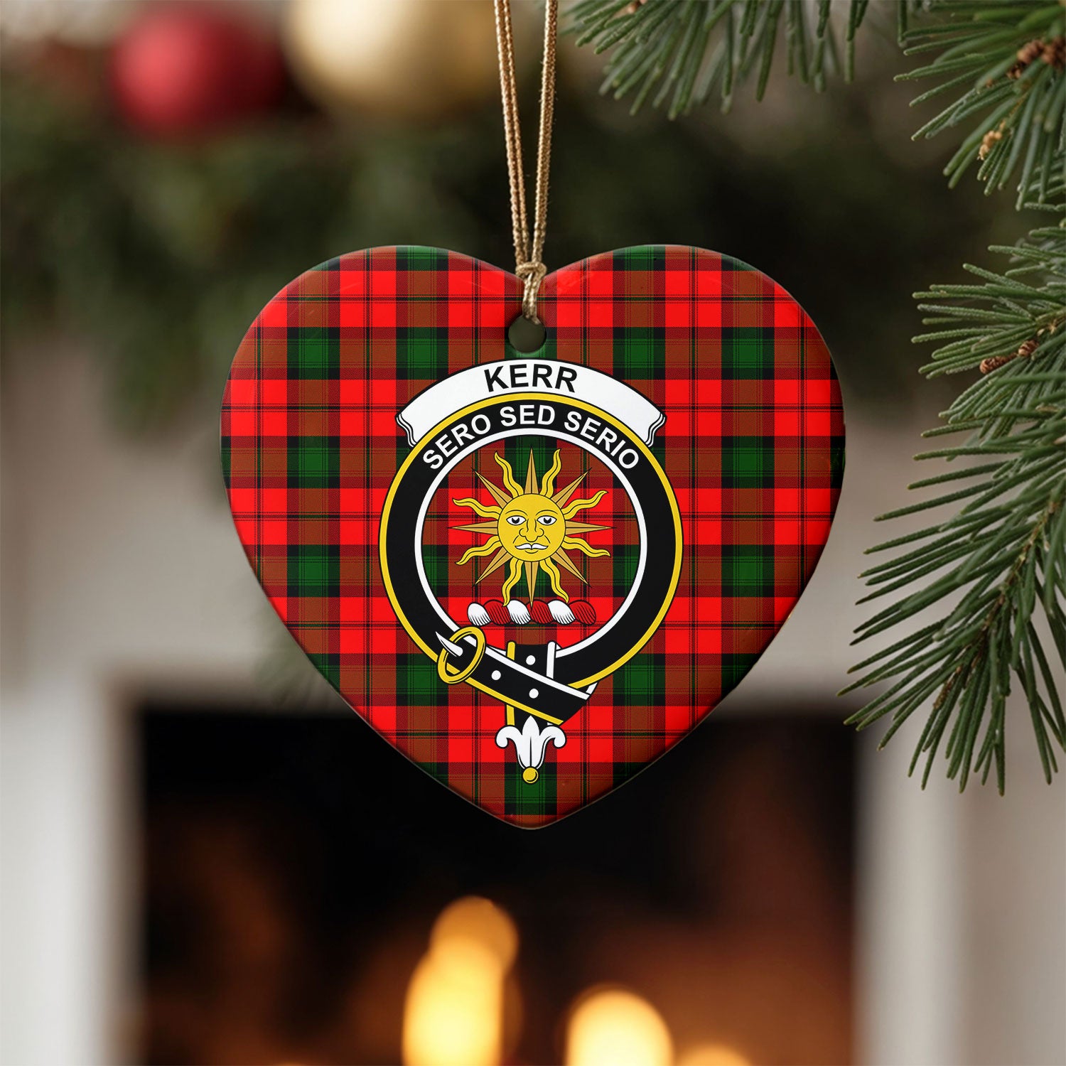 Kerr Modern Tartan Crest Christmas Ceramic Ornament
