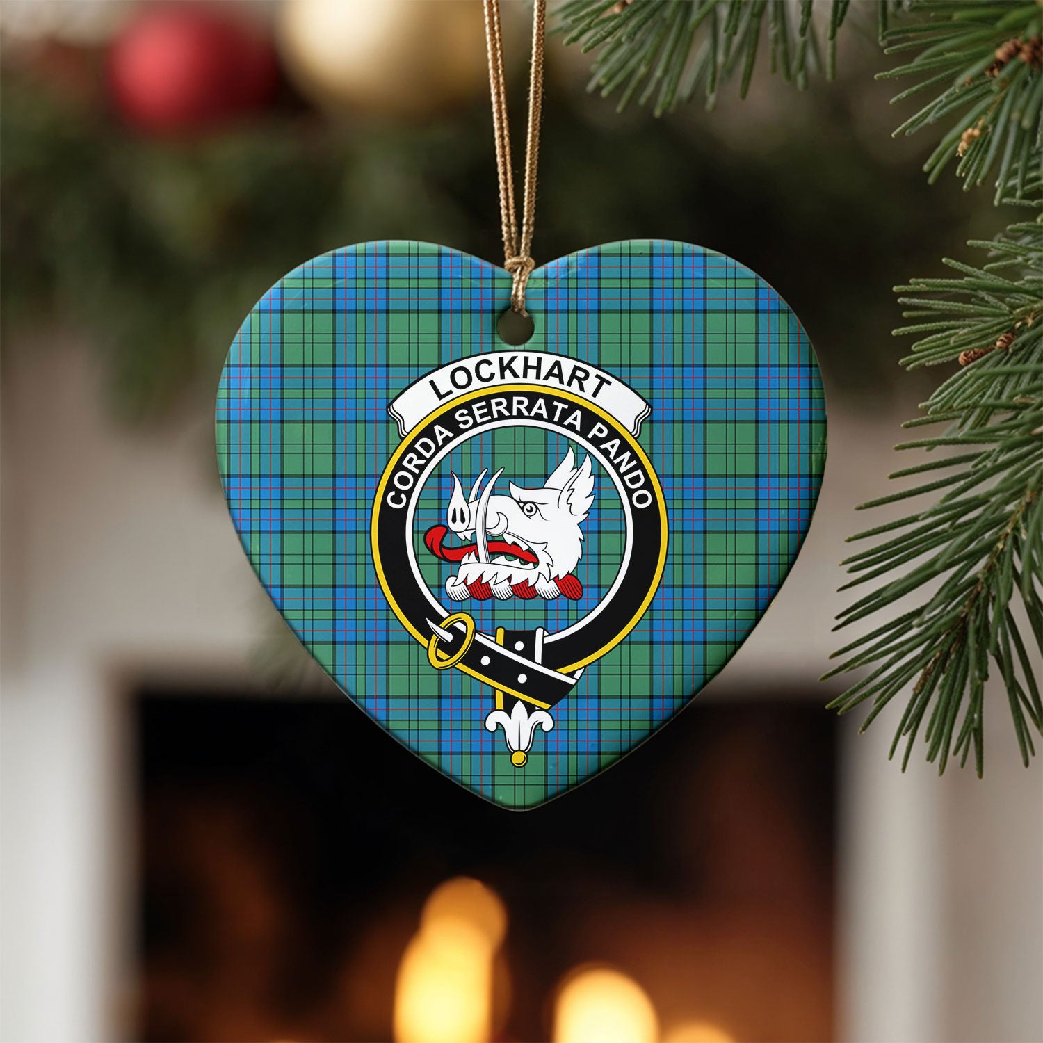 Lockhart Tartan Crest Christmas Ceramic Ornament